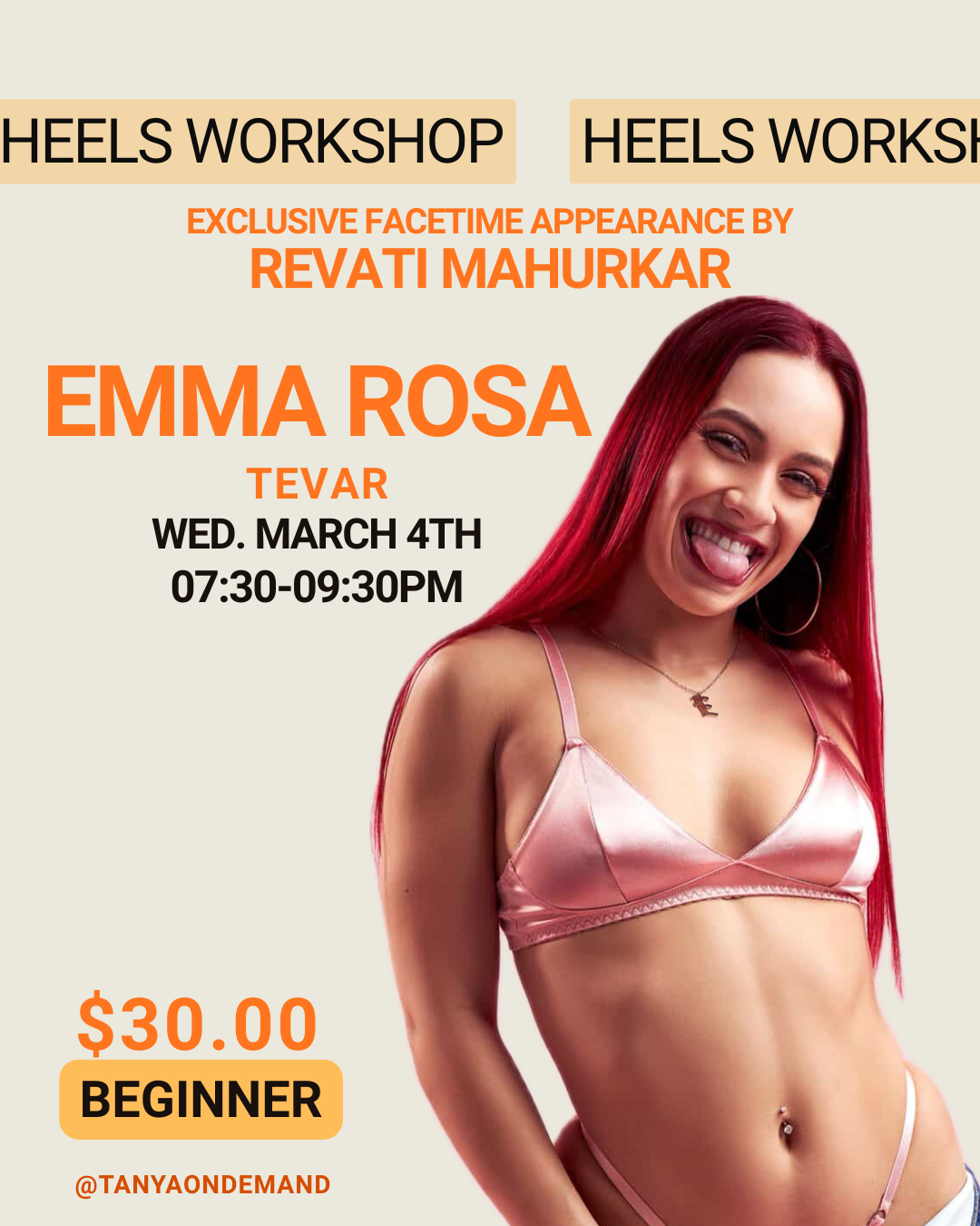 Beginner Heels with Emma Rosa (Wednesday March 4th, 7:30pm)