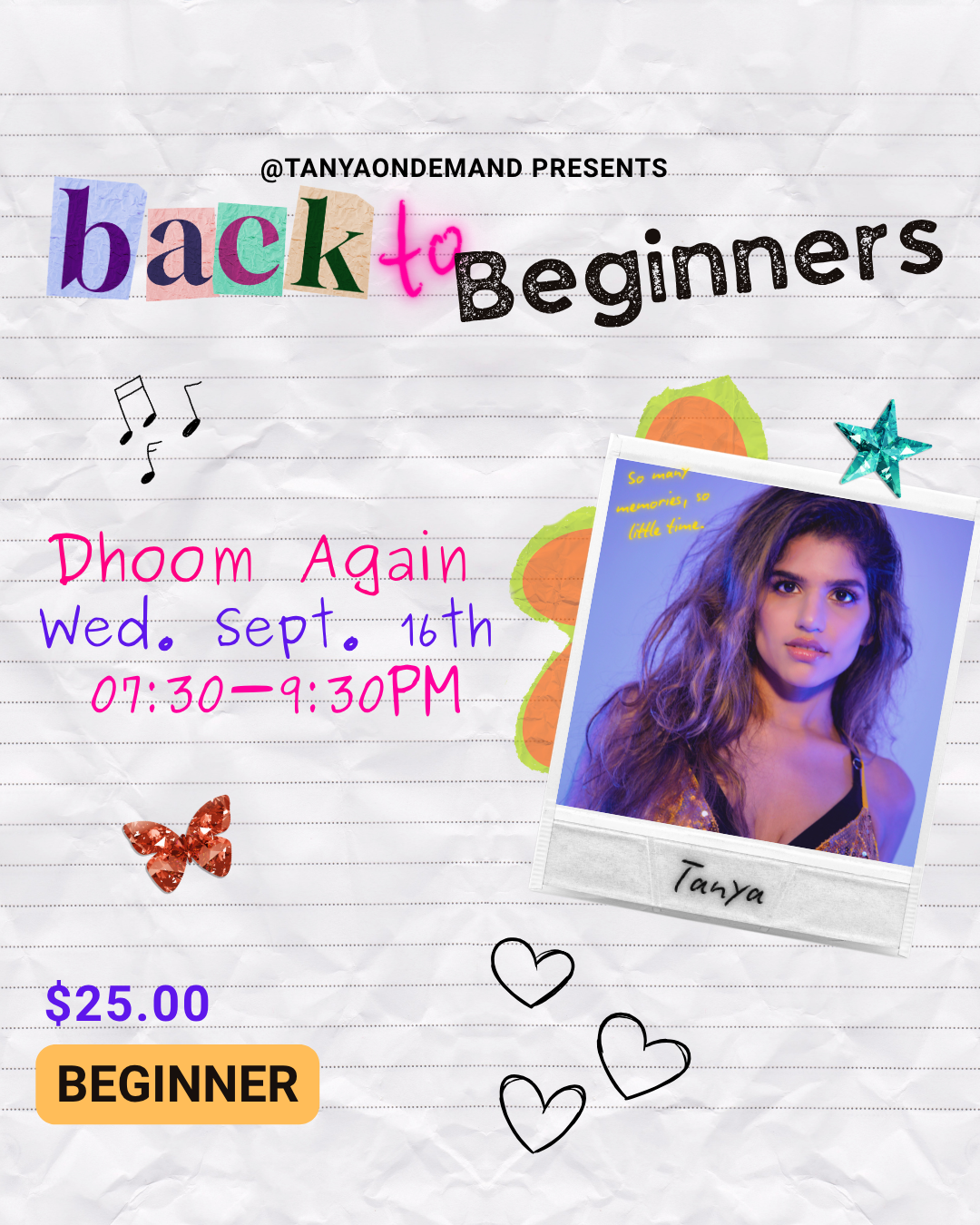 Dhoom Again Round 2, Beginners with Tanya Thanawalla (Wed Sept 16th, 7:30pm-9:30pm)