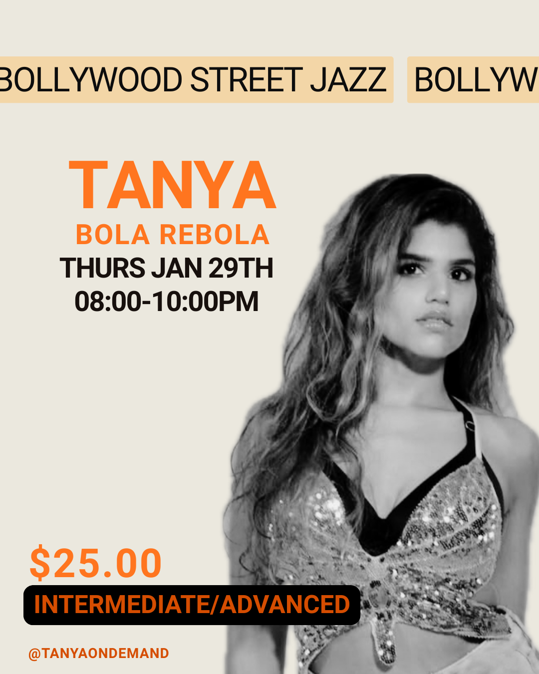Int/Adv Bollywood Street Jazz with Tanya Thanawalla (Thursday Jan 29th, 8pm-10pm)