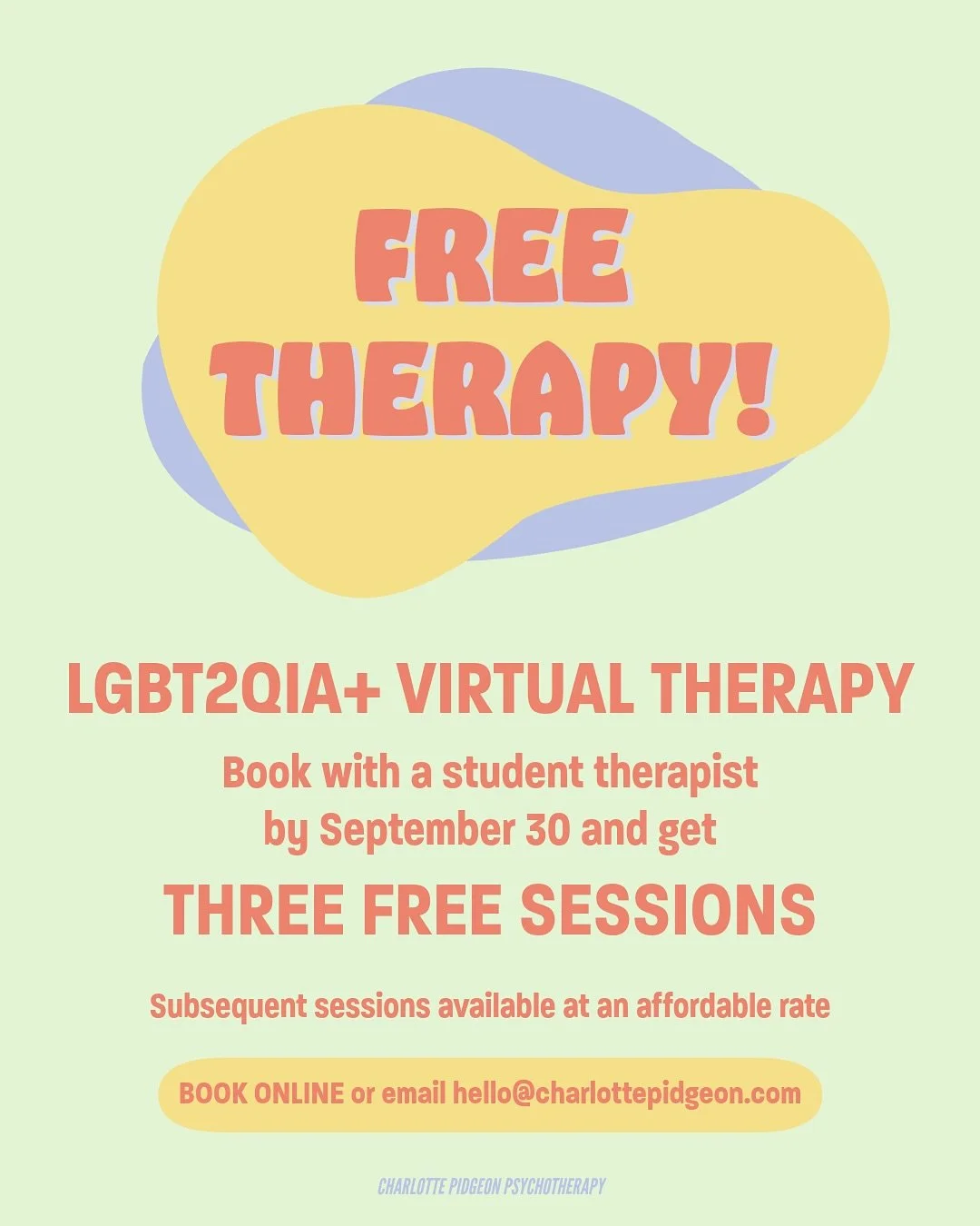 Free therapy is back!

We are SO excited to announce that our free therapy promotion is BACK! Until September 30, 2025, book with Rachael or Martha and receive your first THREE sessions COMPLETELY FREE! Book online at the link in bio, or email hello@