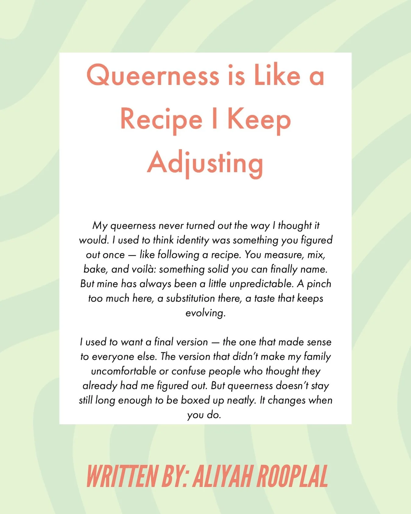 This week on Good Thinking, our Student Therapist Aliyah discusses the ever-evolving recipe of her queer journey. 
Read the full post on our blog, Good Thinking, and subscribe to our newsletter at the link in bio.
