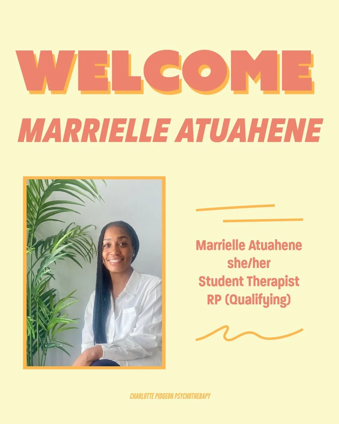 Introducing Marrielle (she/her), our new Student Therapist offering low-cost sessions as of January 1, 2026!

&ldquo;My goal is to meet you exactly where you are, in a safe, affirming, judgement free zone. We can explore your thoughts, feelings, chal