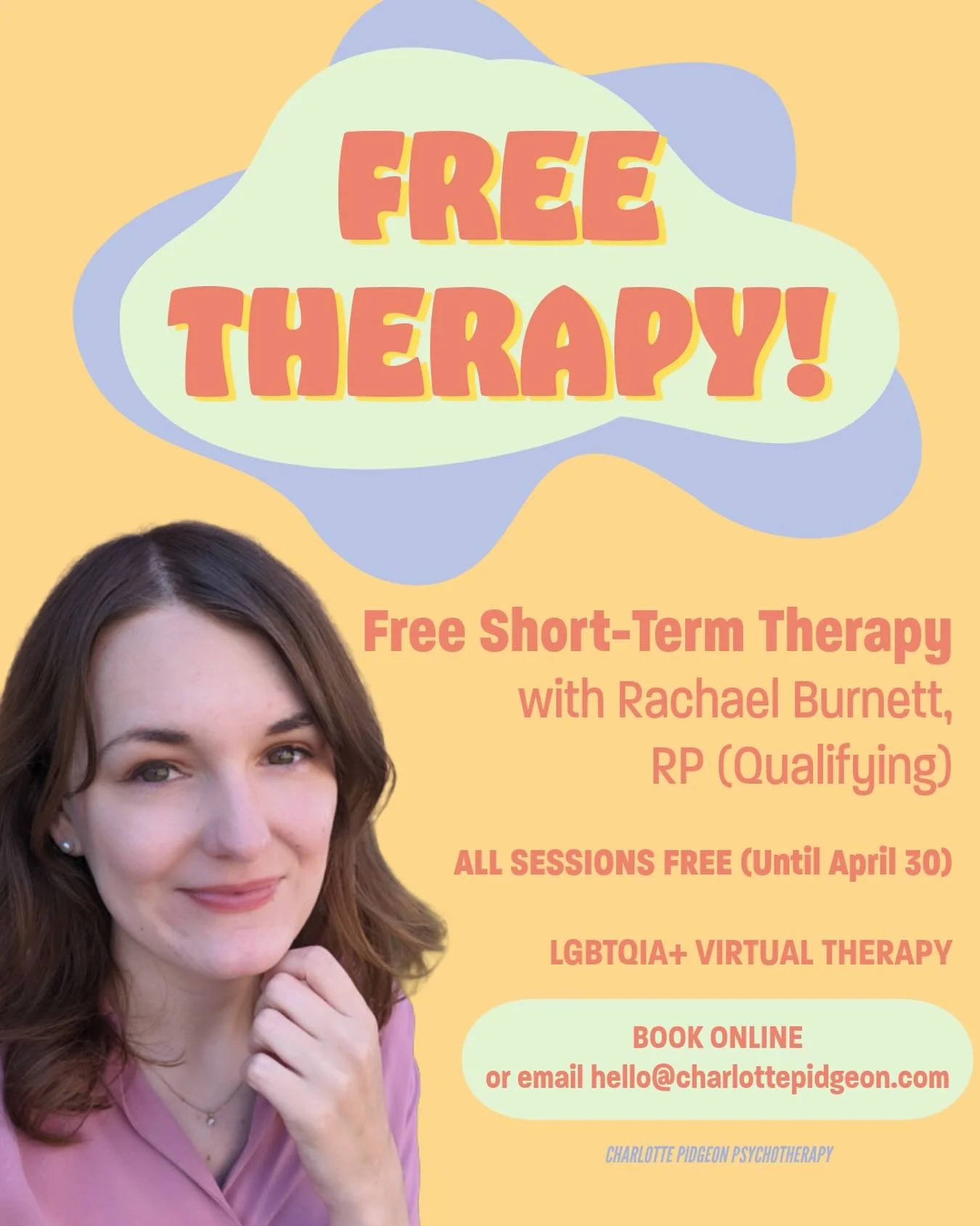 Re-introducing our Student Therapist, Rachael! Rachael is an RP (Qualifying), who&rsquo;s therapeutic practice focuses on life transitions, identity exploration, school/work challenges, and self-esteem. For a limited time, Rachael is offering FREE sh