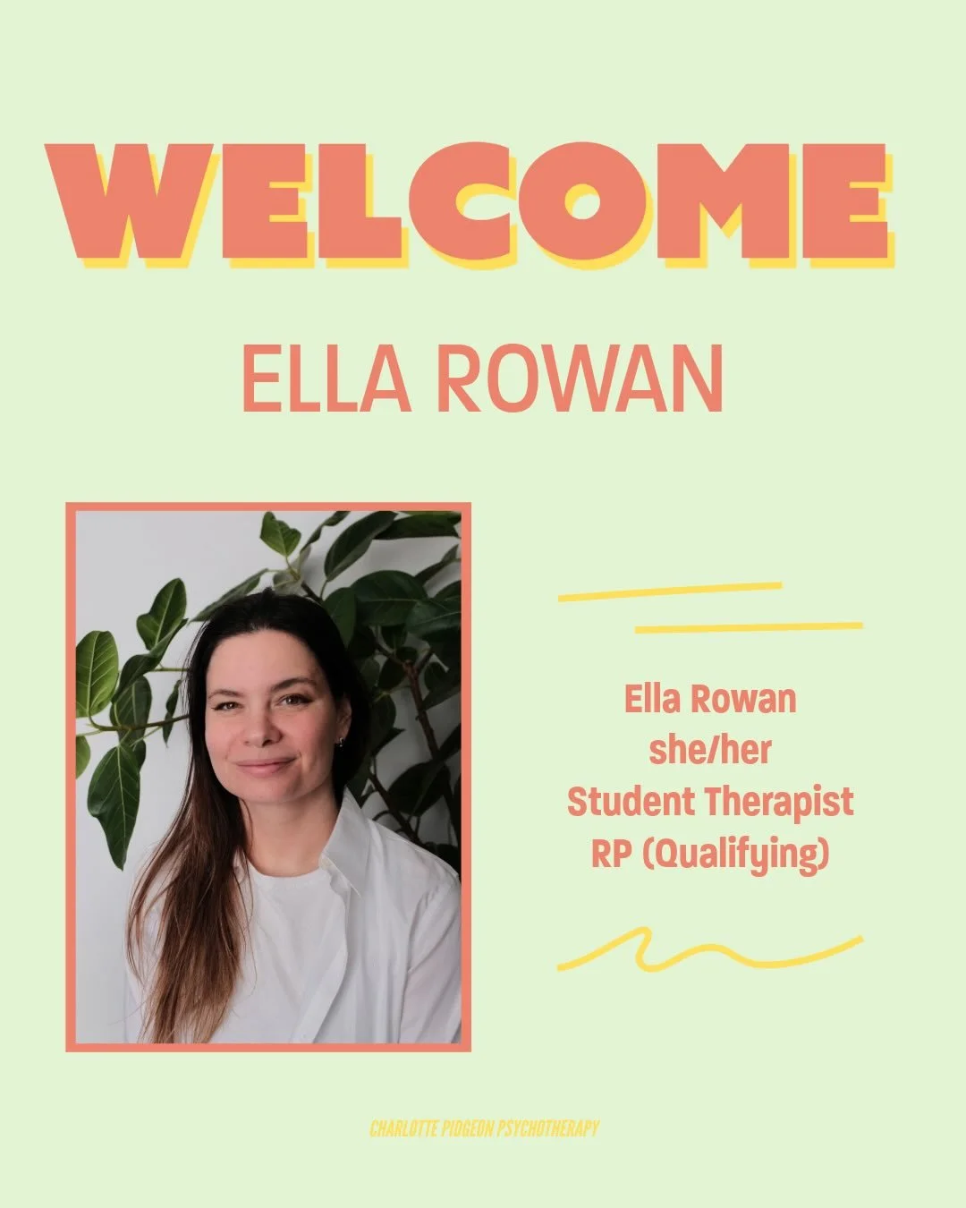 Introducing Ella (she/her), our new Student Therapist offering low-cost sessions as of May 2026! 

&ldquo;As a therapist, I bring the ability to listen deeply and without judgment, a steady and compassionate presence, and genuine care for my clients.