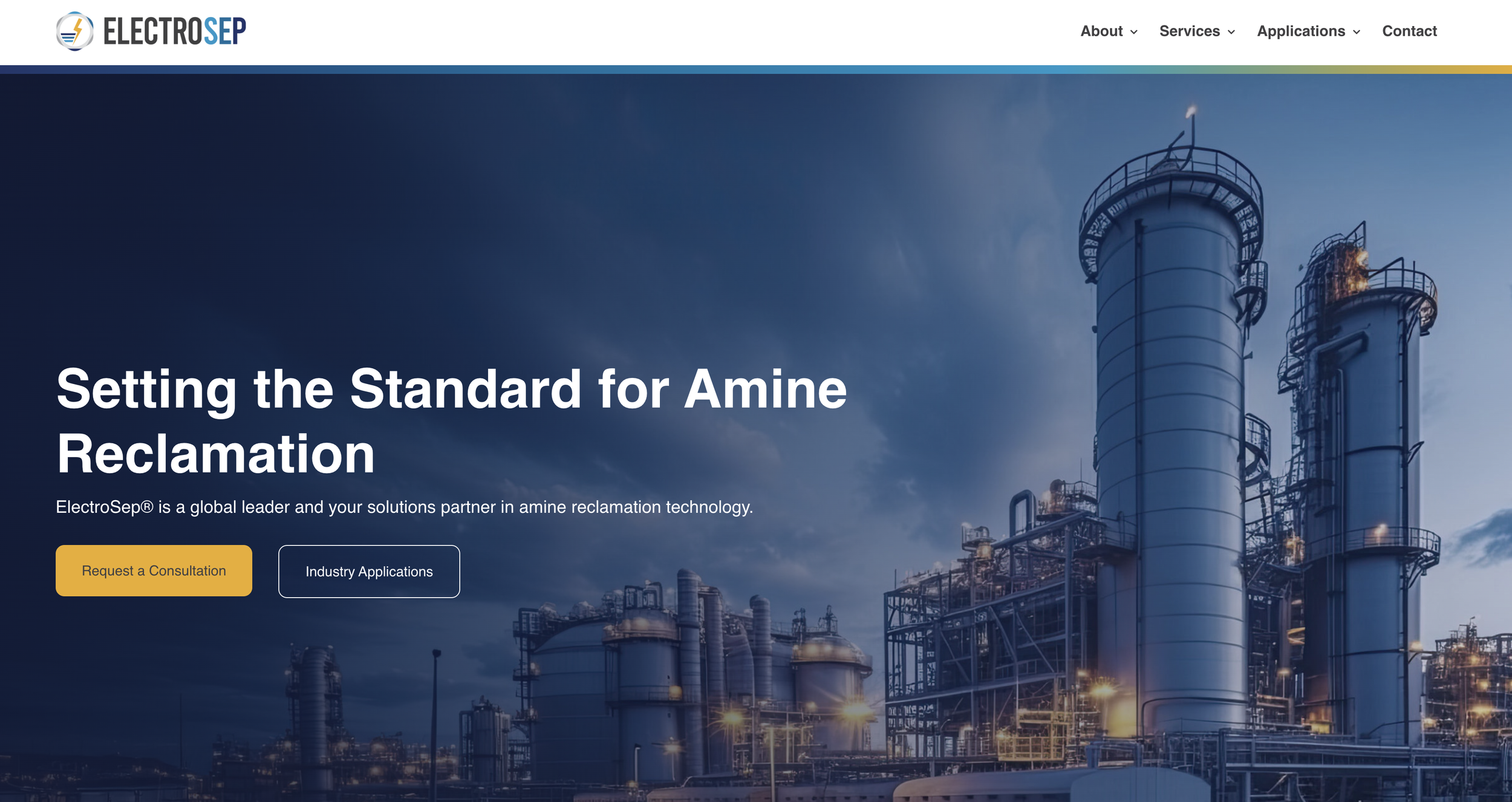 An image of the ElectroSep website homepage, which is part of the complete redesign project Jac led content for.