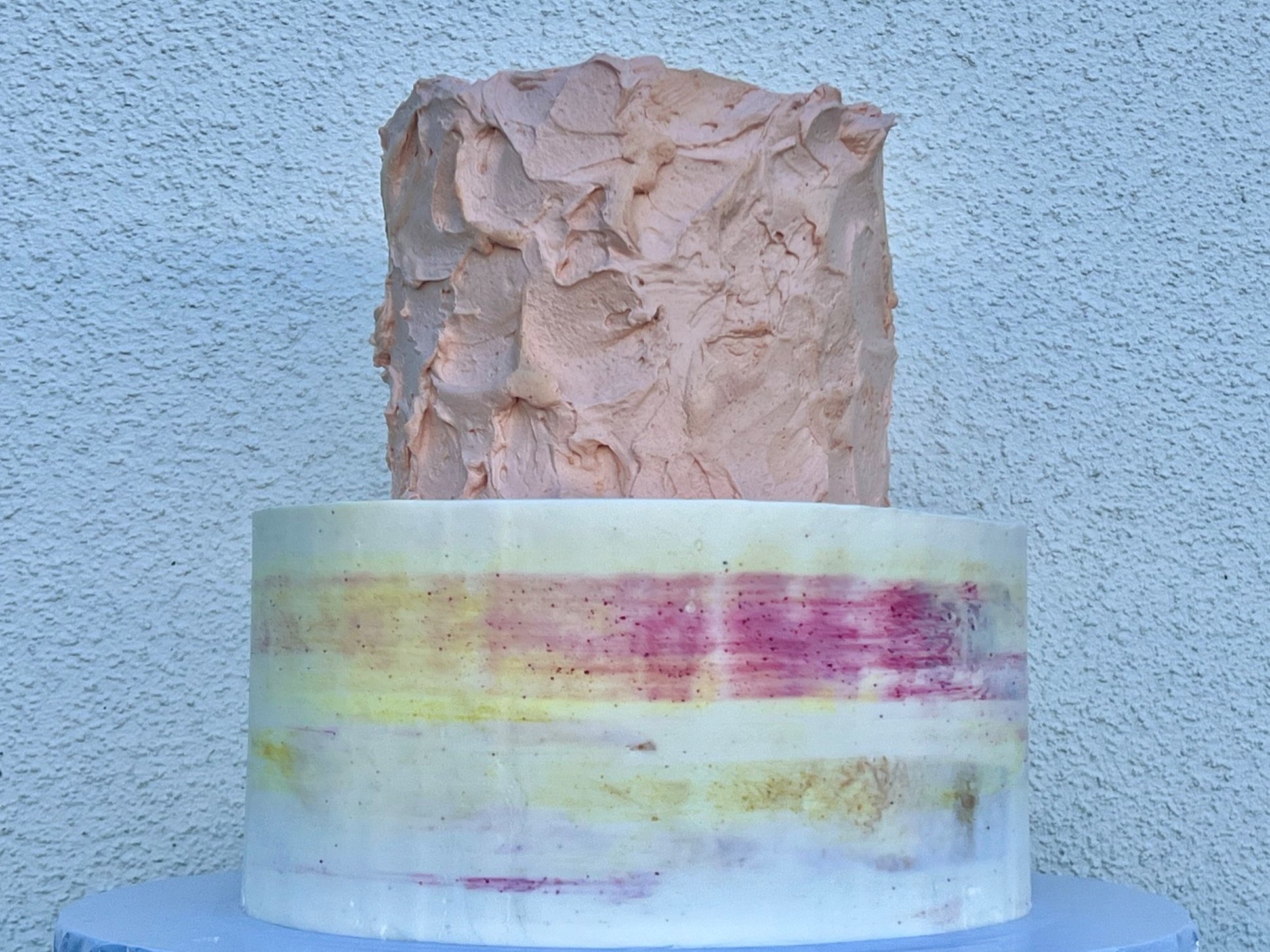 Top tier: Stucco / Pastel buttercream
___
Bottom tier: Watercolor