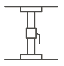 A simple line drawing of acrow propping.