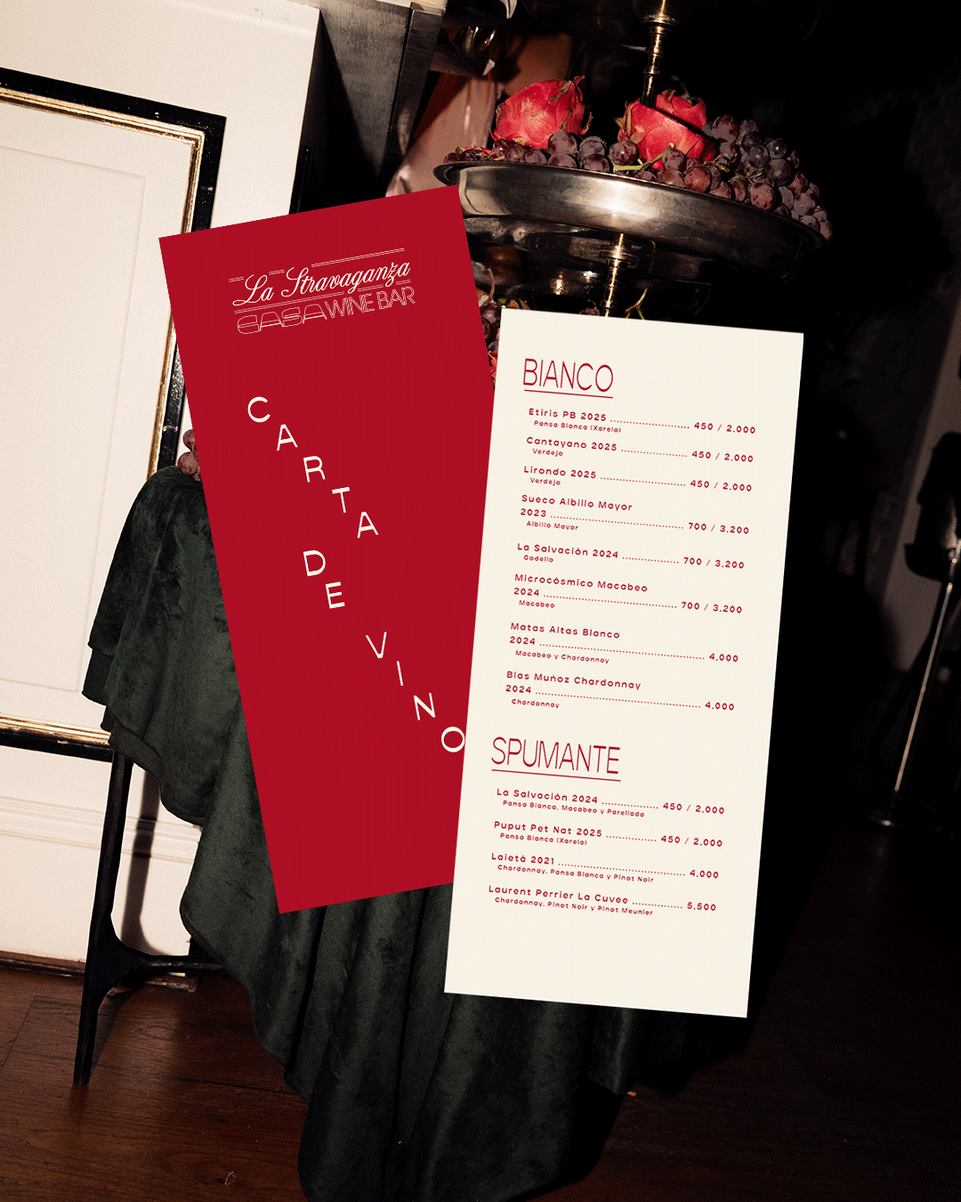 La Stravaganza, Wine List
