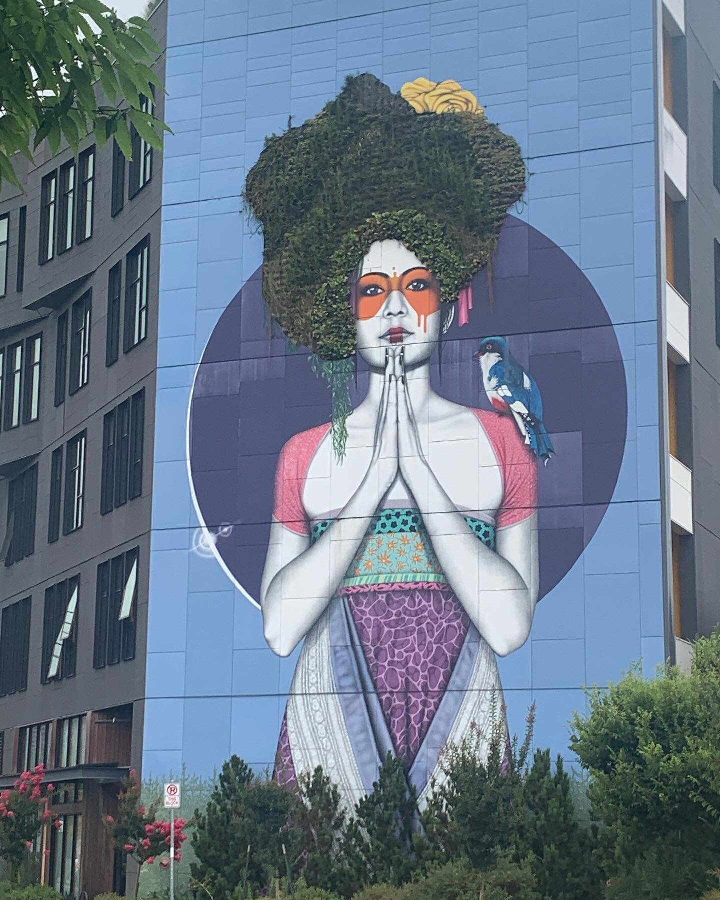 Went to pick up yarn at @fiberrhythm and discovered this amazing mural. Her hair is all plants. It&rsquo;s so cool! Oh and also Fiber Rhythm is having a sale. It&rsquo;s a great store.