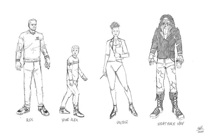  We included the first 2 pages, some character designs, and a mock-up of a cover that we didn’t use, but ended up using as the basis of a poster. 