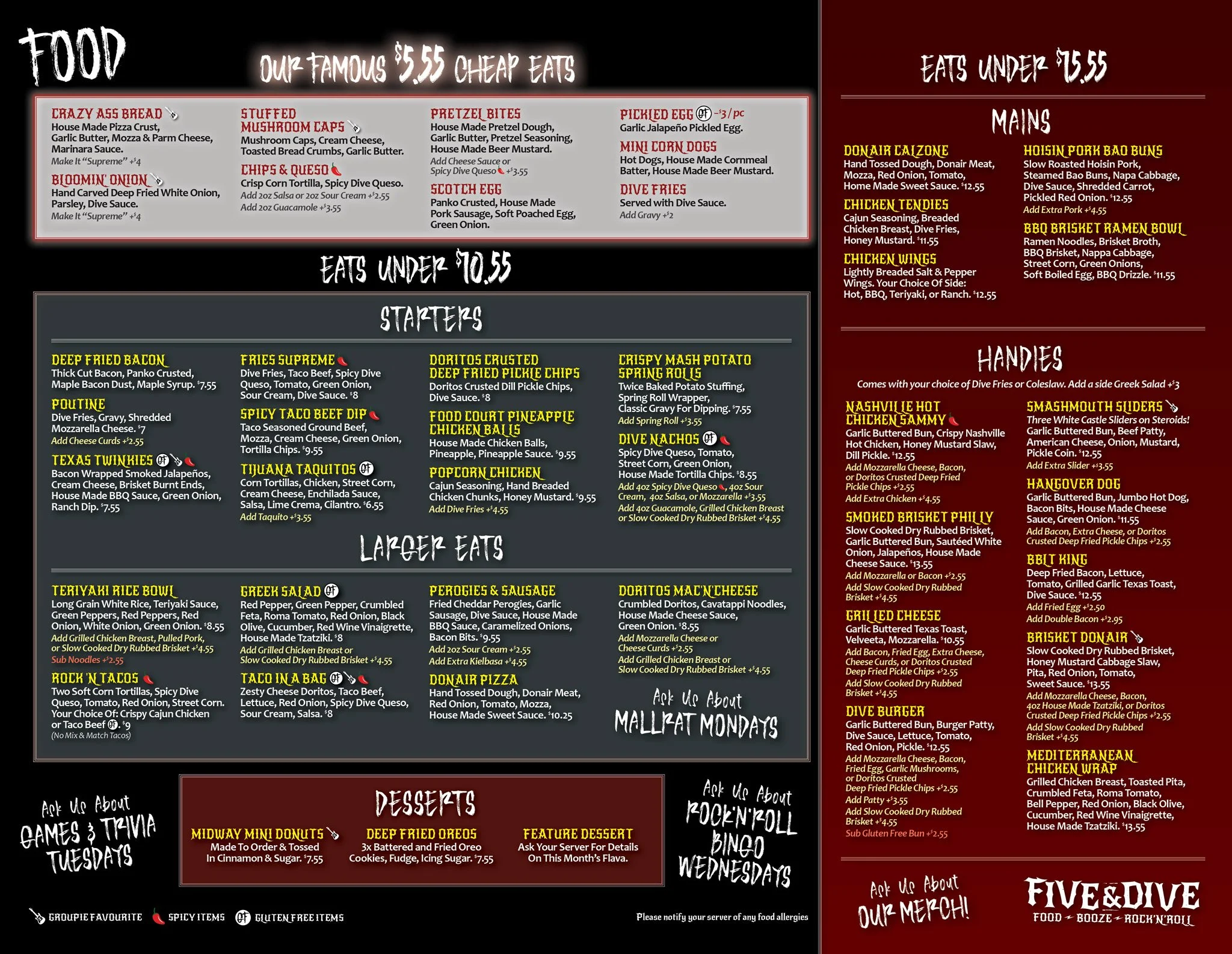 MENU — Five & Dive Restaurant and Bar
