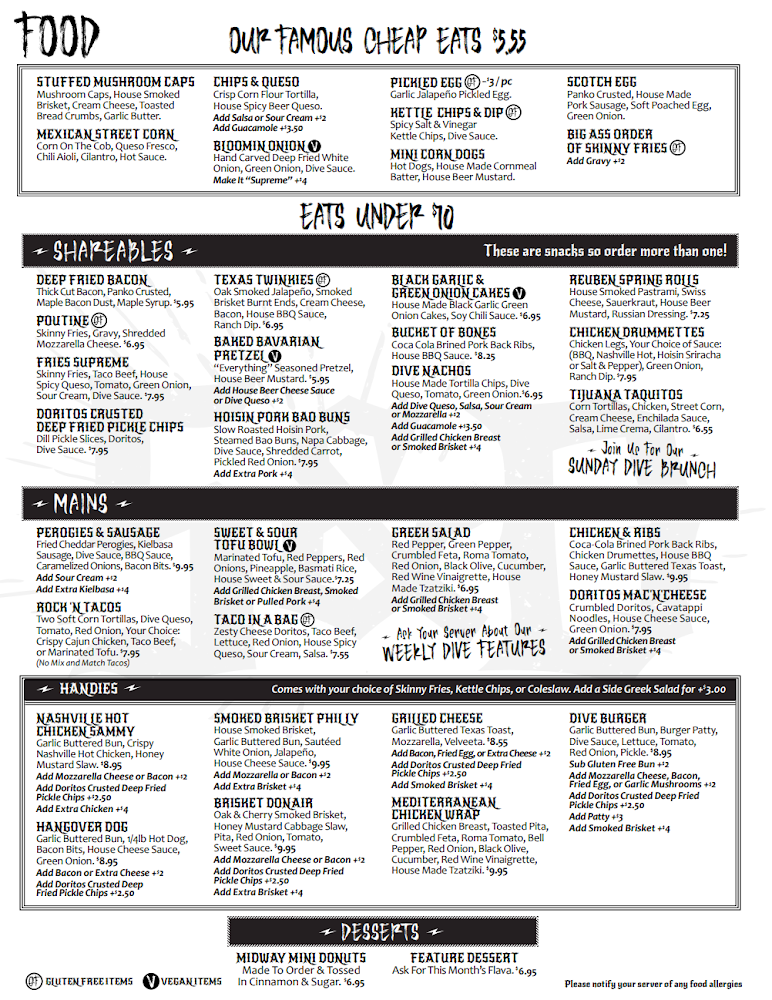 MENU — Five & Dive Restaurant and Bar