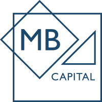 Logo for MB Capital with geometric shapes and text.
