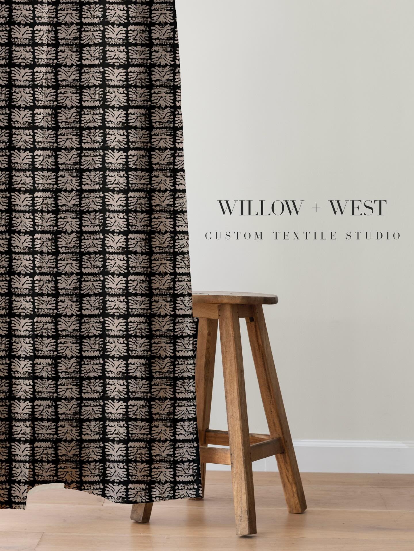 Design projects are never one size fits all and your textiles shouldn&rsquo;t be either.

At Willow + West, we work directly with interior designers to create fabrics that feel personal to each project.

Our studio services include:
&bull; Custom col