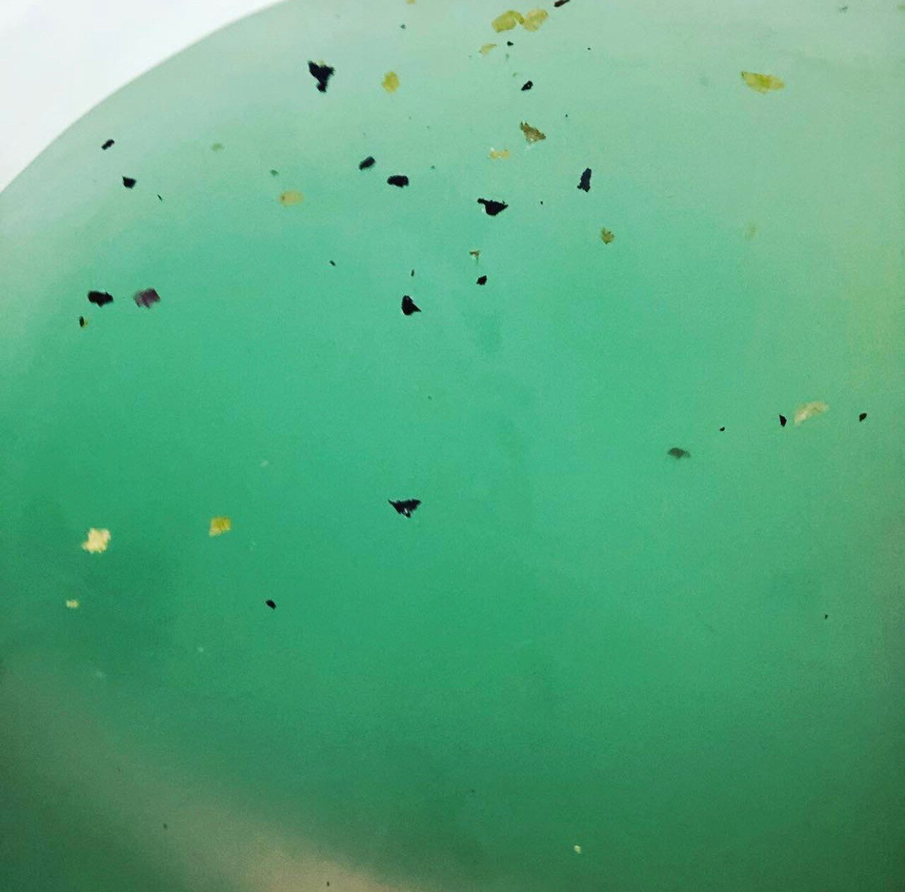 Venus bath bombs are made using herbal material, avocado oil, and copper leaf.