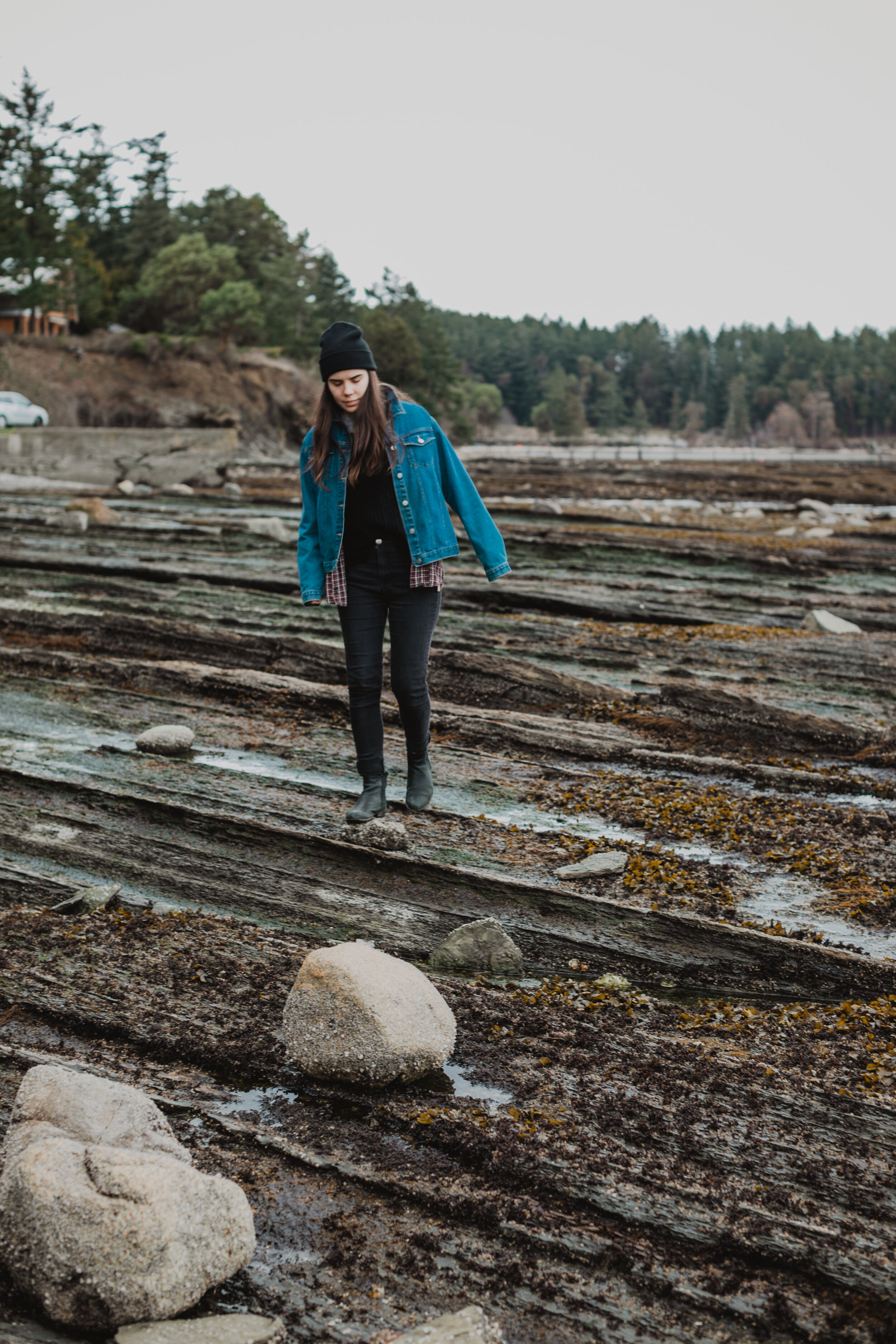Person walking along the tideline on Mayne Island