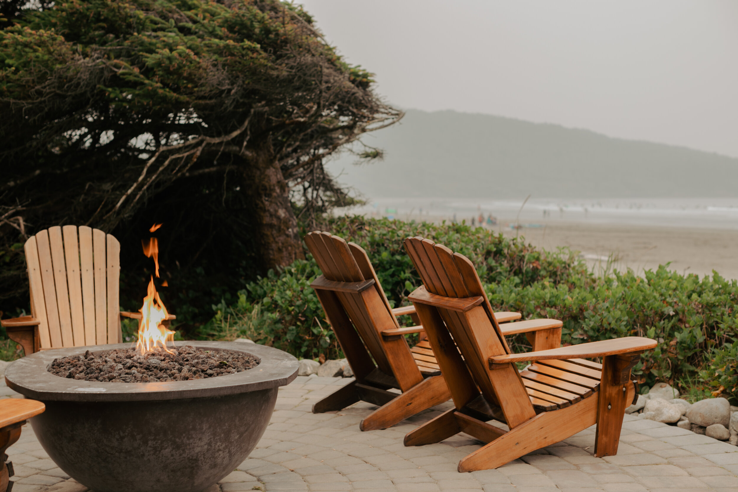 Patio at Long Beach Lodge Resort on Cox Bay Beach