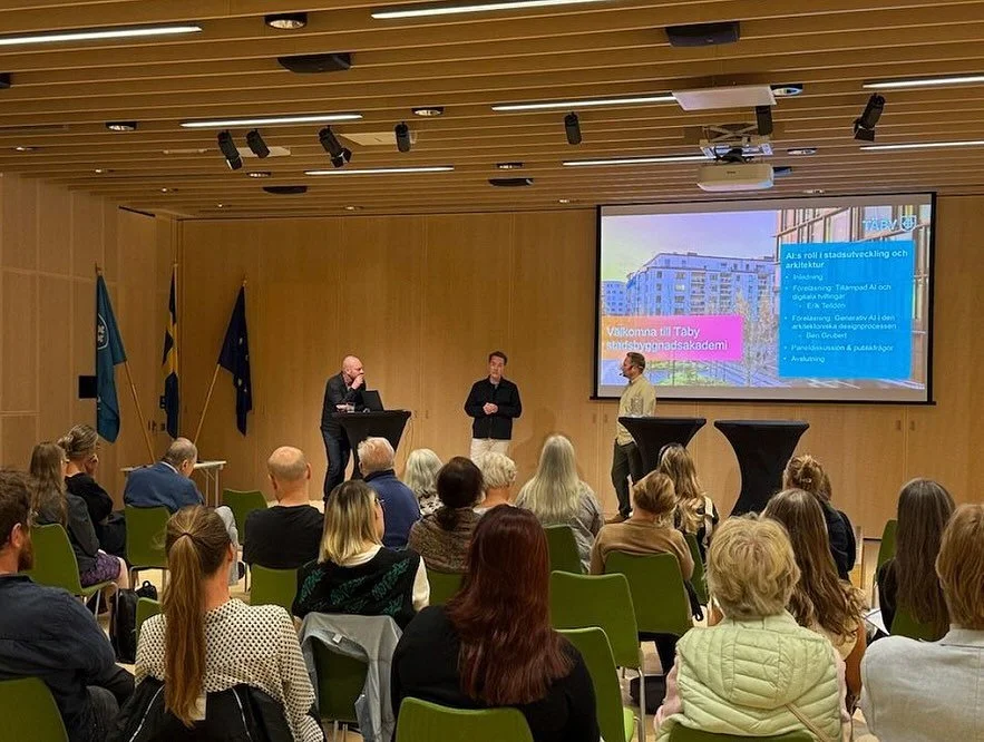 ✨ What an inspiring evening at the Urban Planning Academy in T&auml;by City Hall!
Together with Erik Telld&eacute;n, CEO of Dubblett and researcher at Link&ouml;ping University, I had the honor of speaking about generative AI in architecture, design,