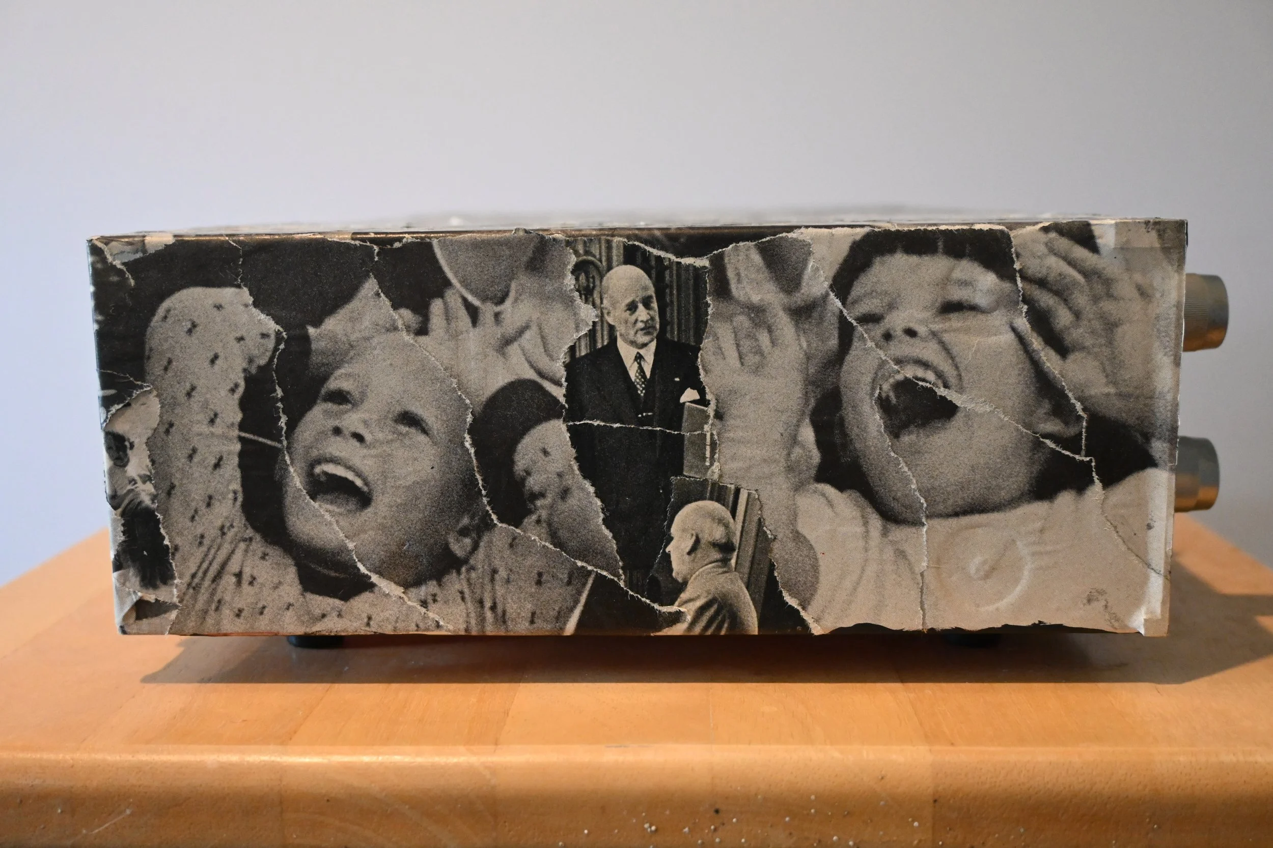 Collage sculpture of old radio