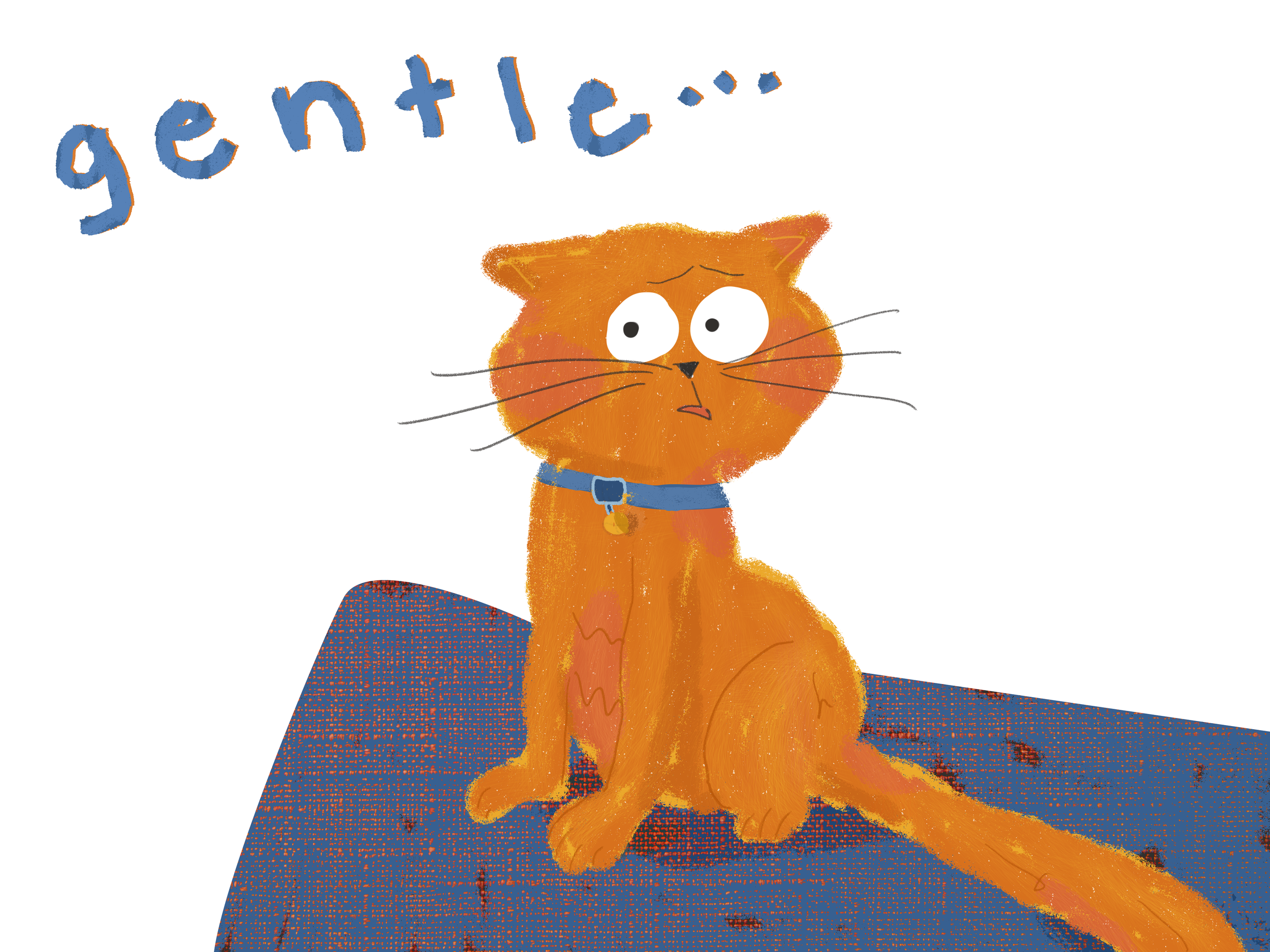 A cat looks skeptical while a voice says "gentle"