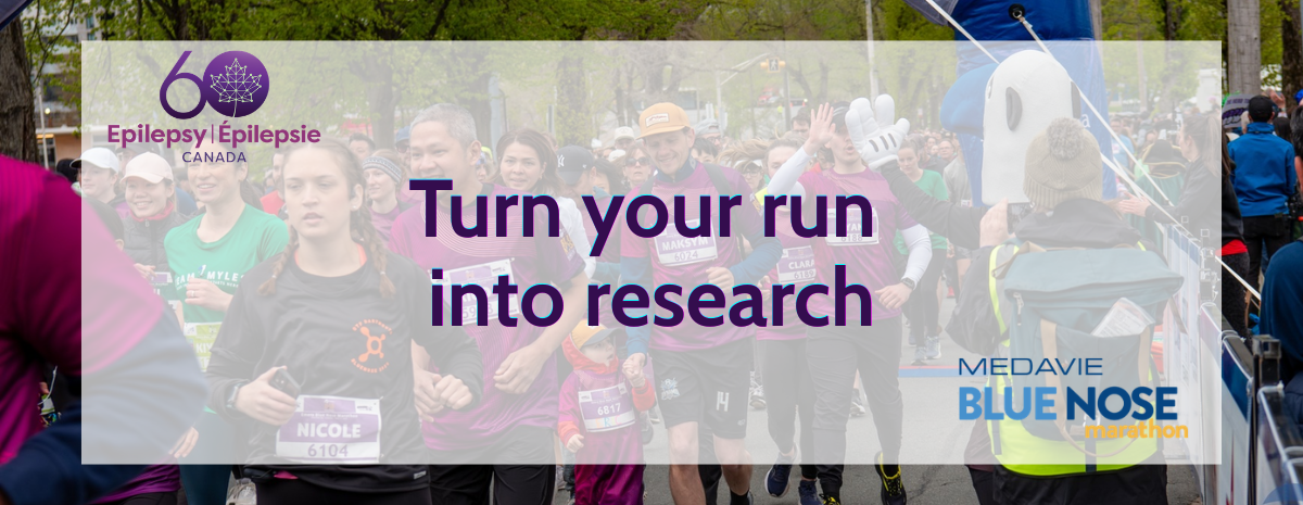 People running the Bluenose Marathon. "Turn your run into research"