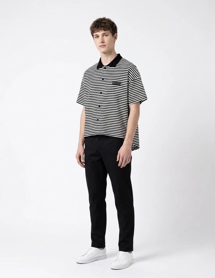 BUTTON-UP STRIPED SHIRT WITH LOGO PATCH