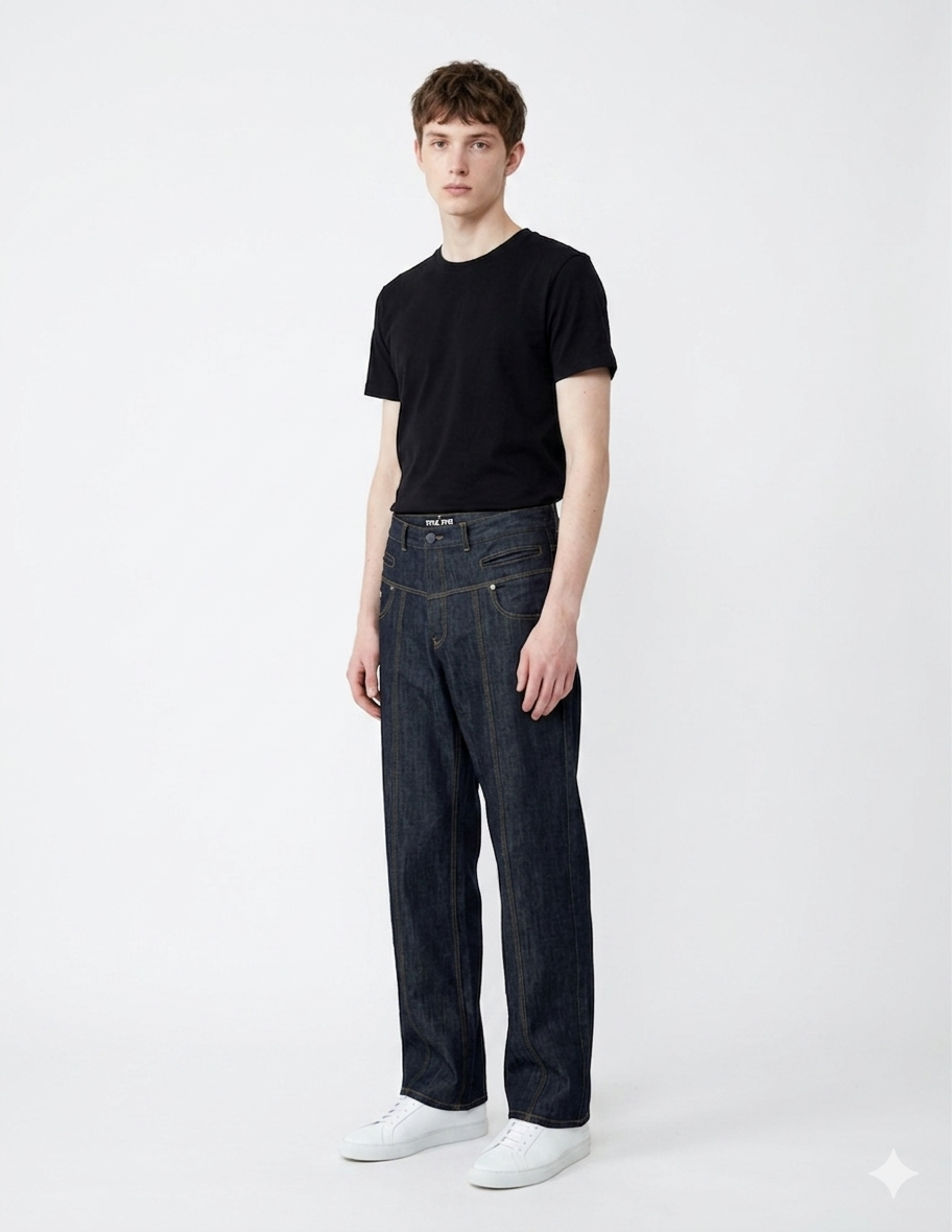 YOKE DETAIL DENIM PANTS