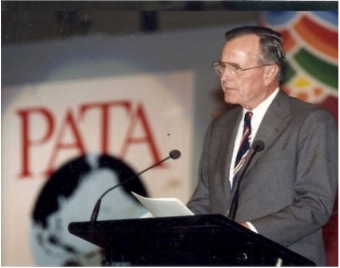  Keynote speaker, 41st President of the United States Mr. George H. W. Bush, addresses the 43rd Annual PATA Conference in Seoul, Korea (ROK),&nbsp;on the theme “Investing in the Future”. This was when he called PATA&nbsp;"an agent&nbsp;of change" and