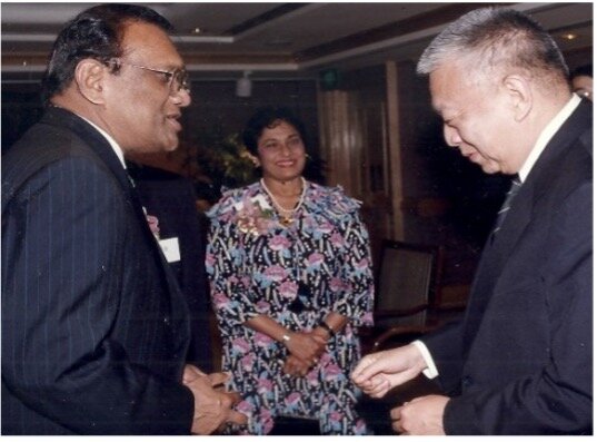  Mr. Tung Chee-Hwa, the first Chief Executive of Hong Kong SAR, greets Mr and Ms..Ratnapala on arrival for the ceremonial takeover of Hong Kong SAR by China from Britain.   Photo courtesy: Lakshman Ratnapala  