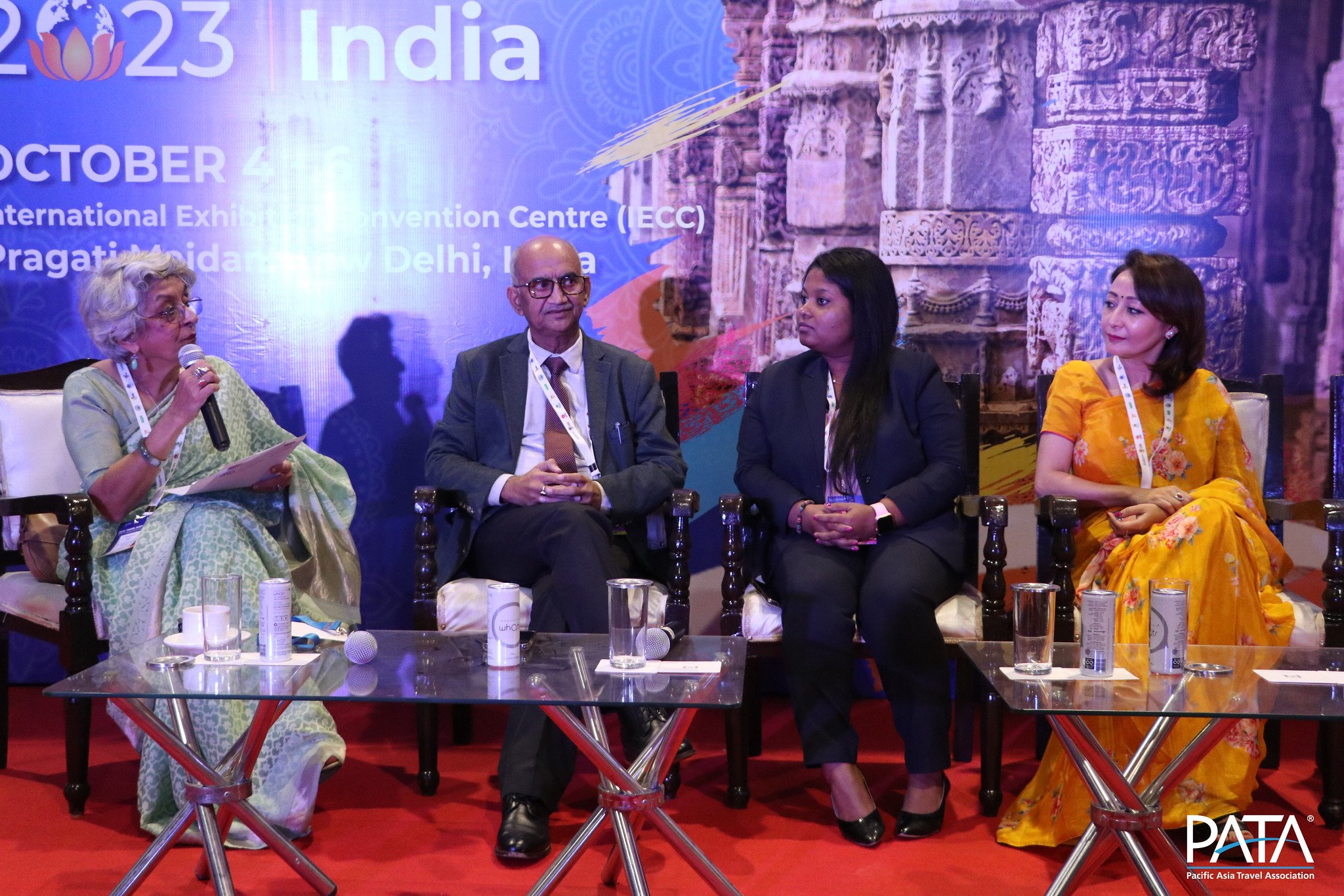   L/R: Prof. Veena Sikri, Convenor, South Asia Women's Network; Dr Manoj Kumar Singh, Nodal Officer, Responsible Tourism Madhya Pradesh; Sangeetha Liyanapathirana, 2023 PATA Face of the Future; Shradha Shrestha, National Program Coordinator, Sustaina