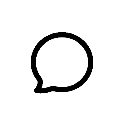 A black and white outline of a speech bubble icon.