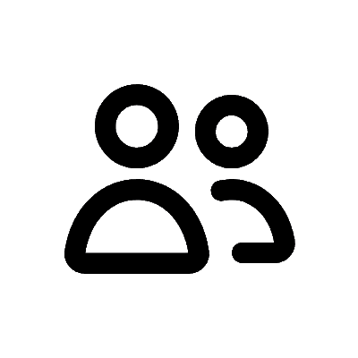 Icons of two people, one in front and one behind, representing a group or social interaction.
