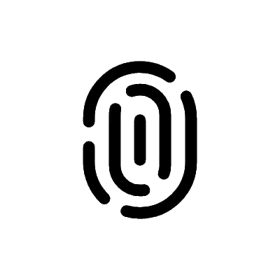 A minimalist black and white fingerprint icon.