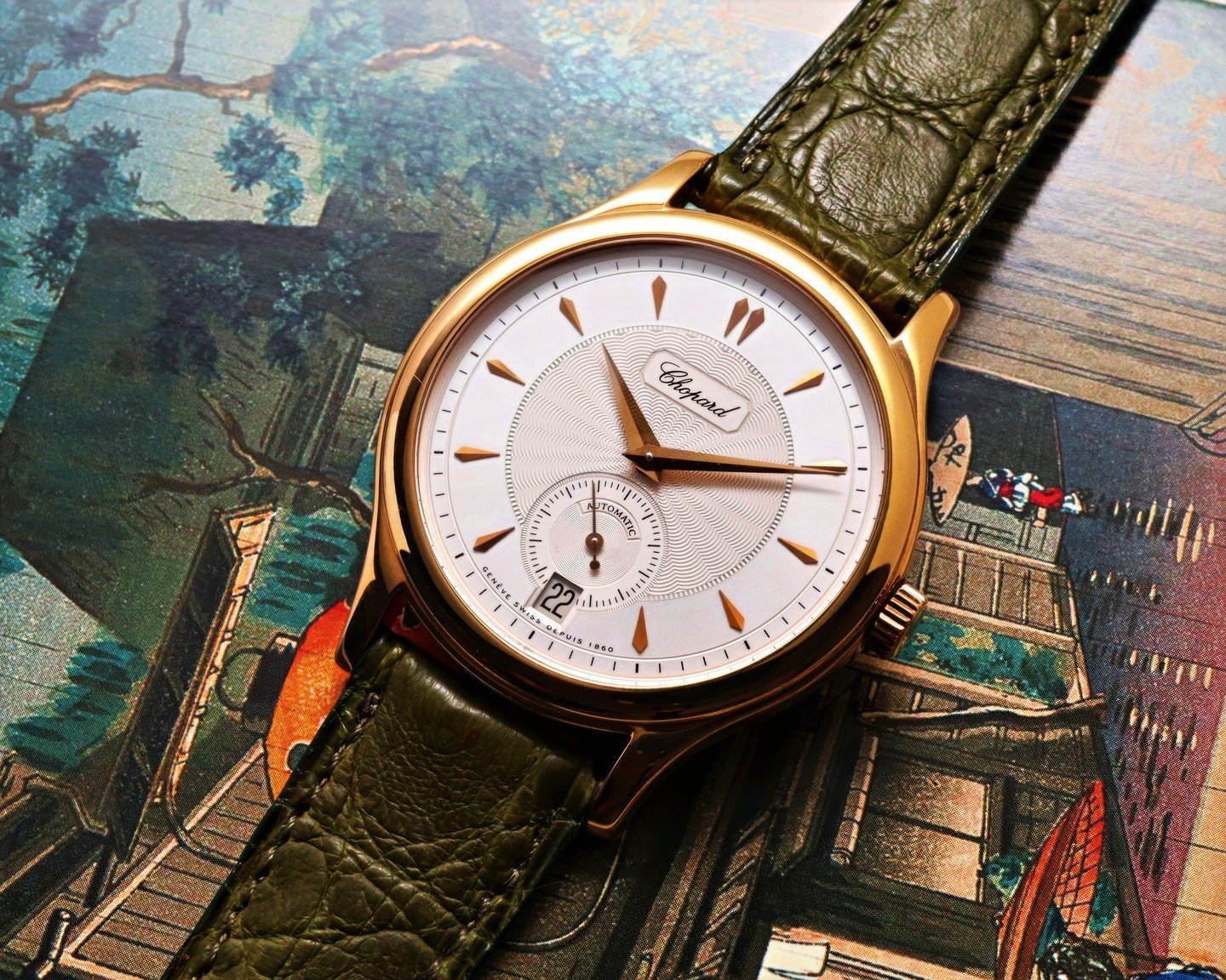 The second of two Chopard LUCs from the most recent drop in yellow gold with a solid caseback engraved with the brand's emblem and limited edition number.