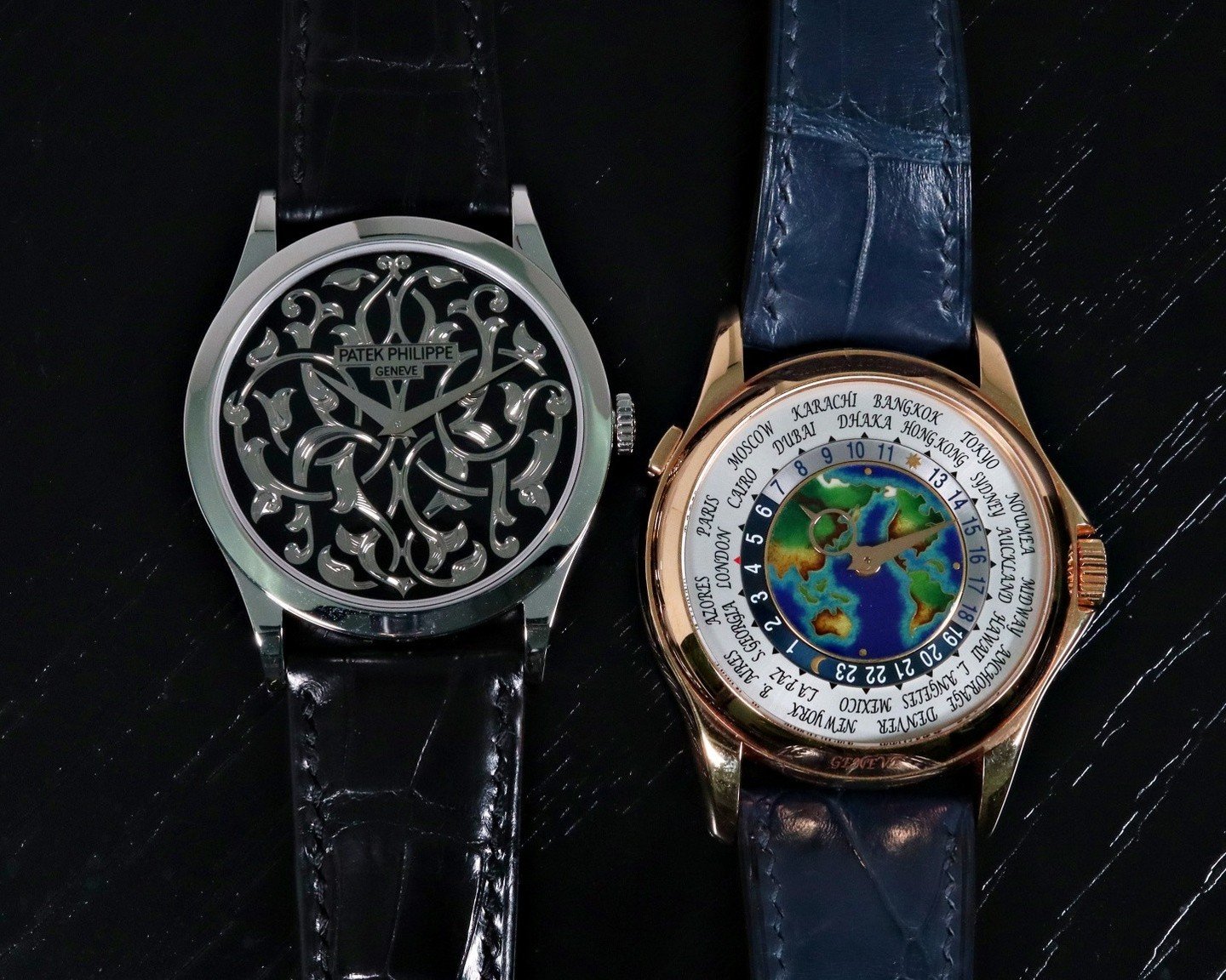 Live and newly added to the store - a pair of Patek Philippes from the Rare Handcrafts Collection featuring hand-engraved dials.⁠
⁠
Showcasing the brand's artisanal excellence and commitment to traditional craftsmanship, the Rare Handcrafts collectio