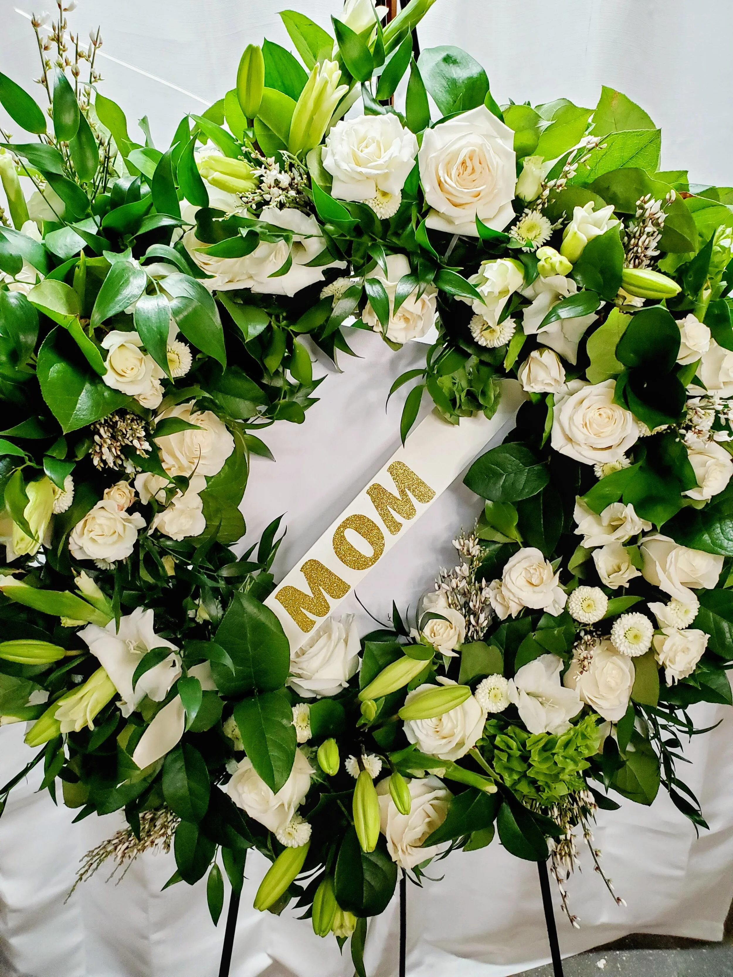 In Loving Memory White 'Mom' Wreath - $200 to $400