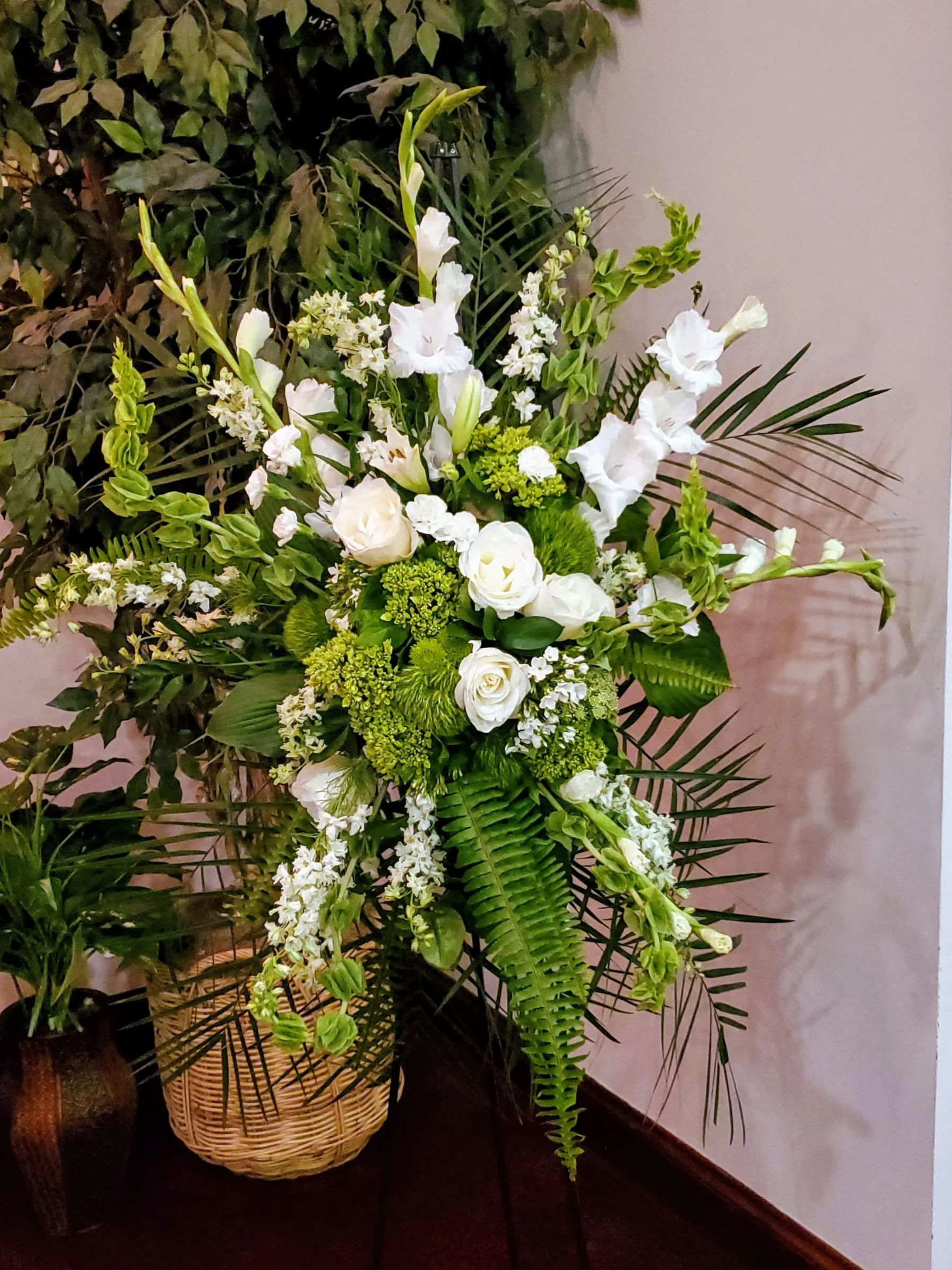 White & Green Standing Funeral Spray - $175 to $350