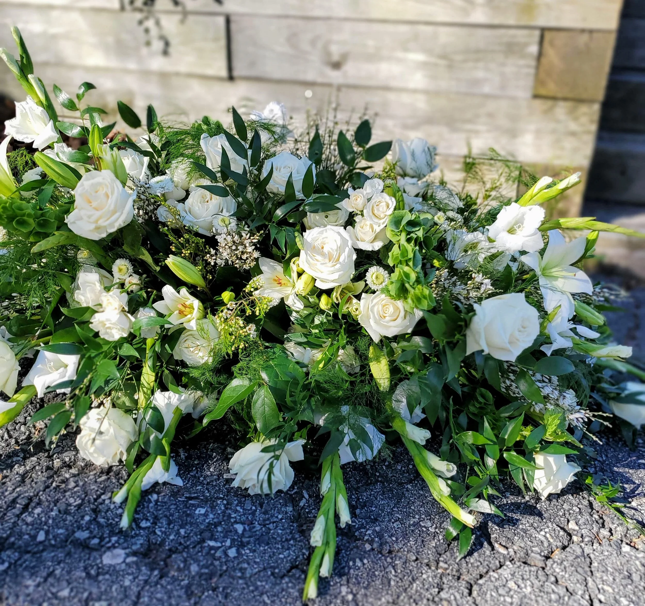 Lavish White Casket Spray - $300 to $575 - Half sprays start at $225