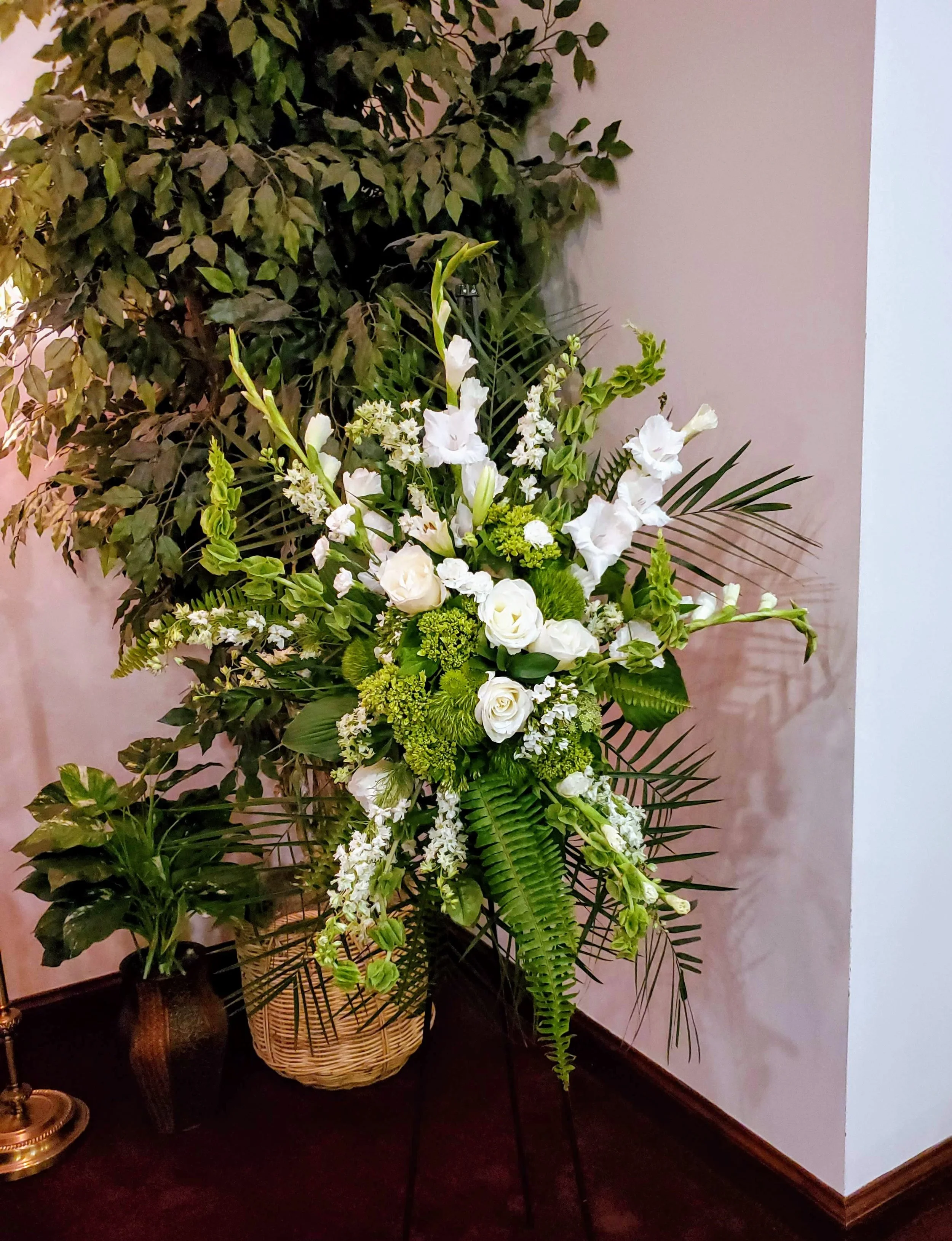 White and Green Standing Funeral Spray - $175 to $350