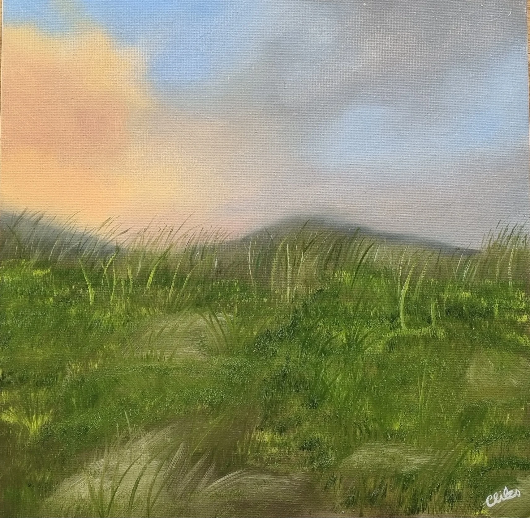 Sunset on the Sand Dunes at Inch - Oil on Canvas Board - 30cm x 30cm, 2023