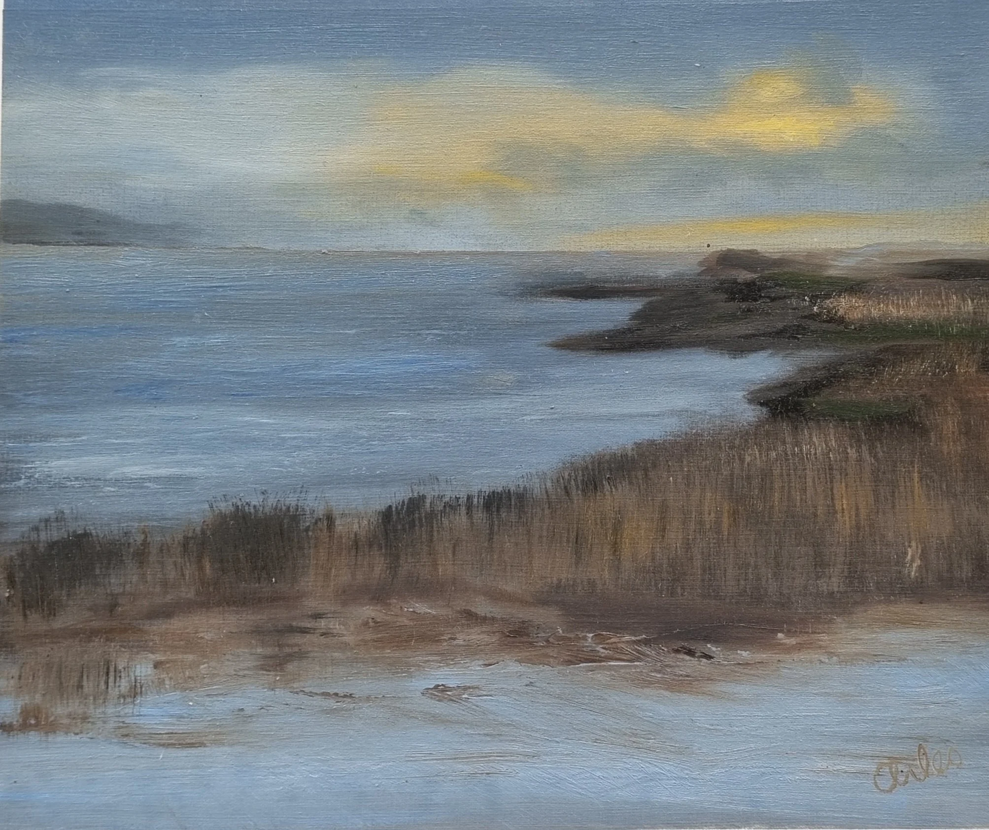 River Walk at Dusk - Oil on Paper - 27cm x 22.5cm, 2023