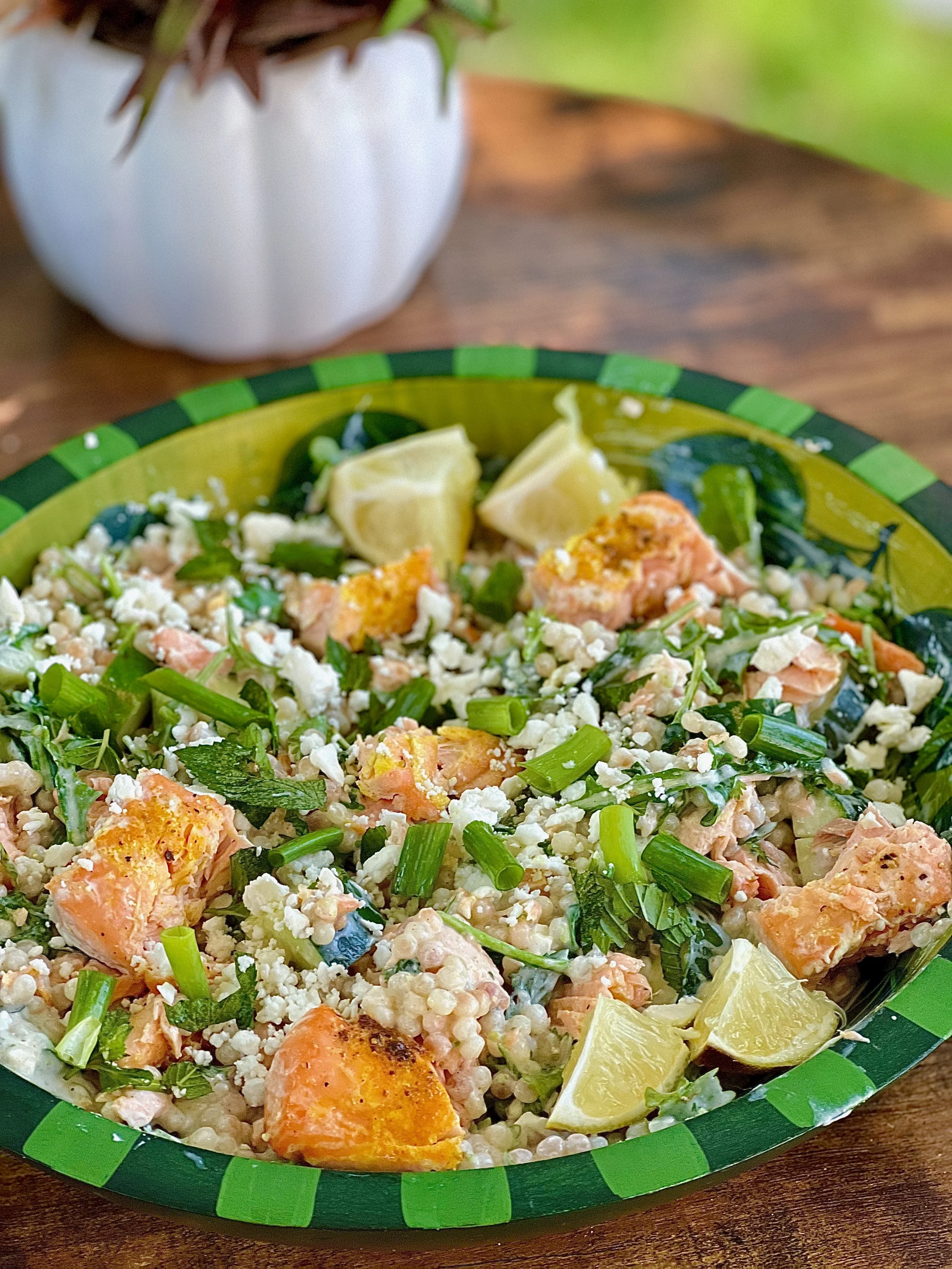 Salmon Feta Couscous Salad — Pimentos and Peonies
