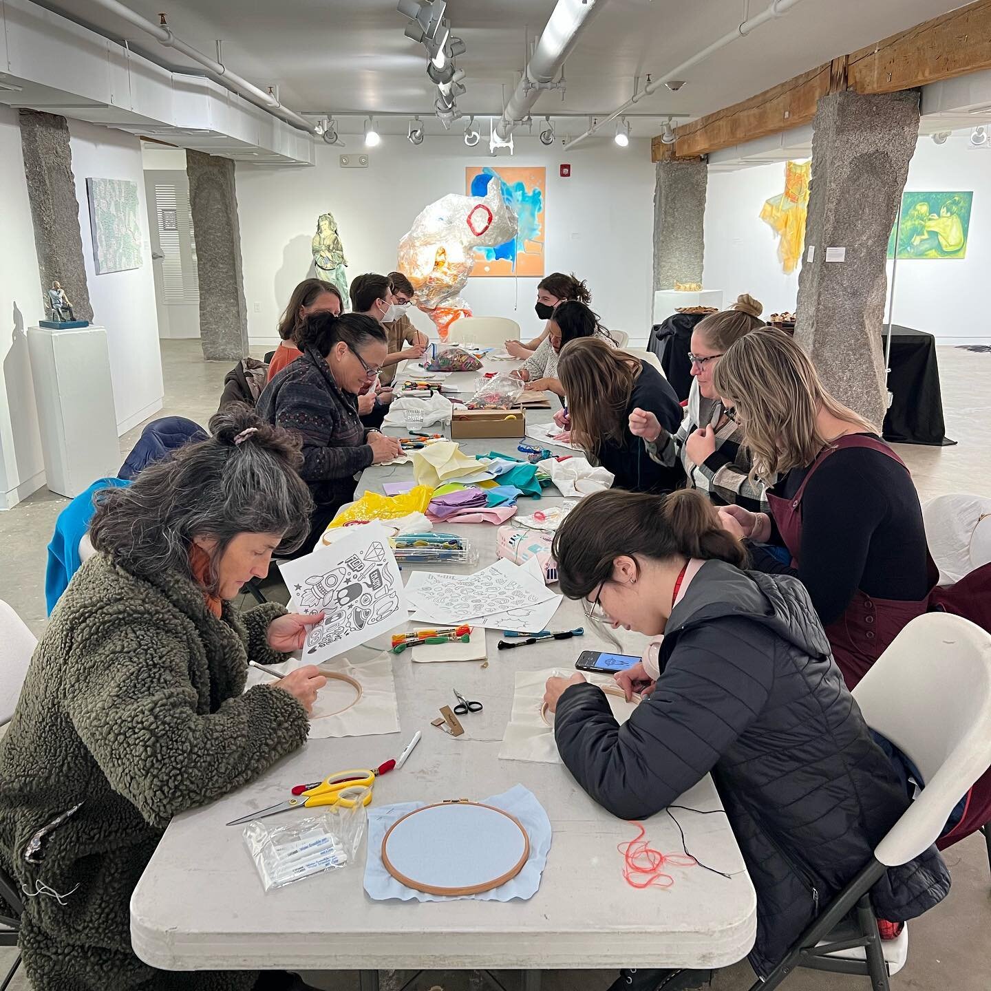 Nothing in the entire world makes me happier than making art in community. Nothing. Today I got to share #craftivism with these amazing humans inside the #SpeakUp exhibition in the @pianocraftgallery which I have a piece in (glimpse in slide two). I 