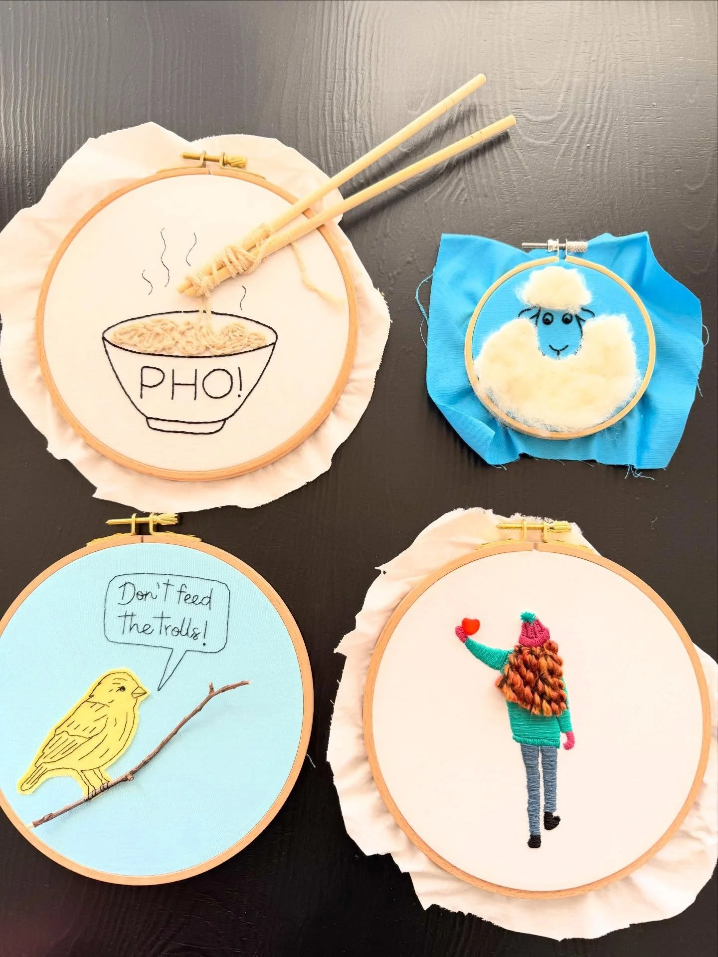 I&rsquo;m teaching 3 workshops this month for teens in chicago at various libraries for @youmediachicago which is just one of my favorite things I get to do each year. This year I&rsquo;m teaching extra dimensional embroidery. I made a few examples t