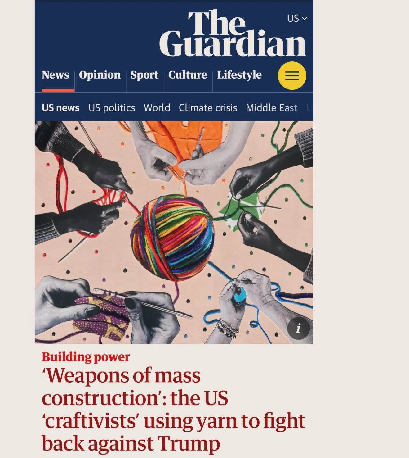 Excited to be able to contribute to this @guardian @guardian_us article about craftivism as a tool of resistance. I spy @knittherainbowinc @thelooseendsproject and @liberty_crochet_mural 

Link in bio. If you want to learn more and get involved, get 