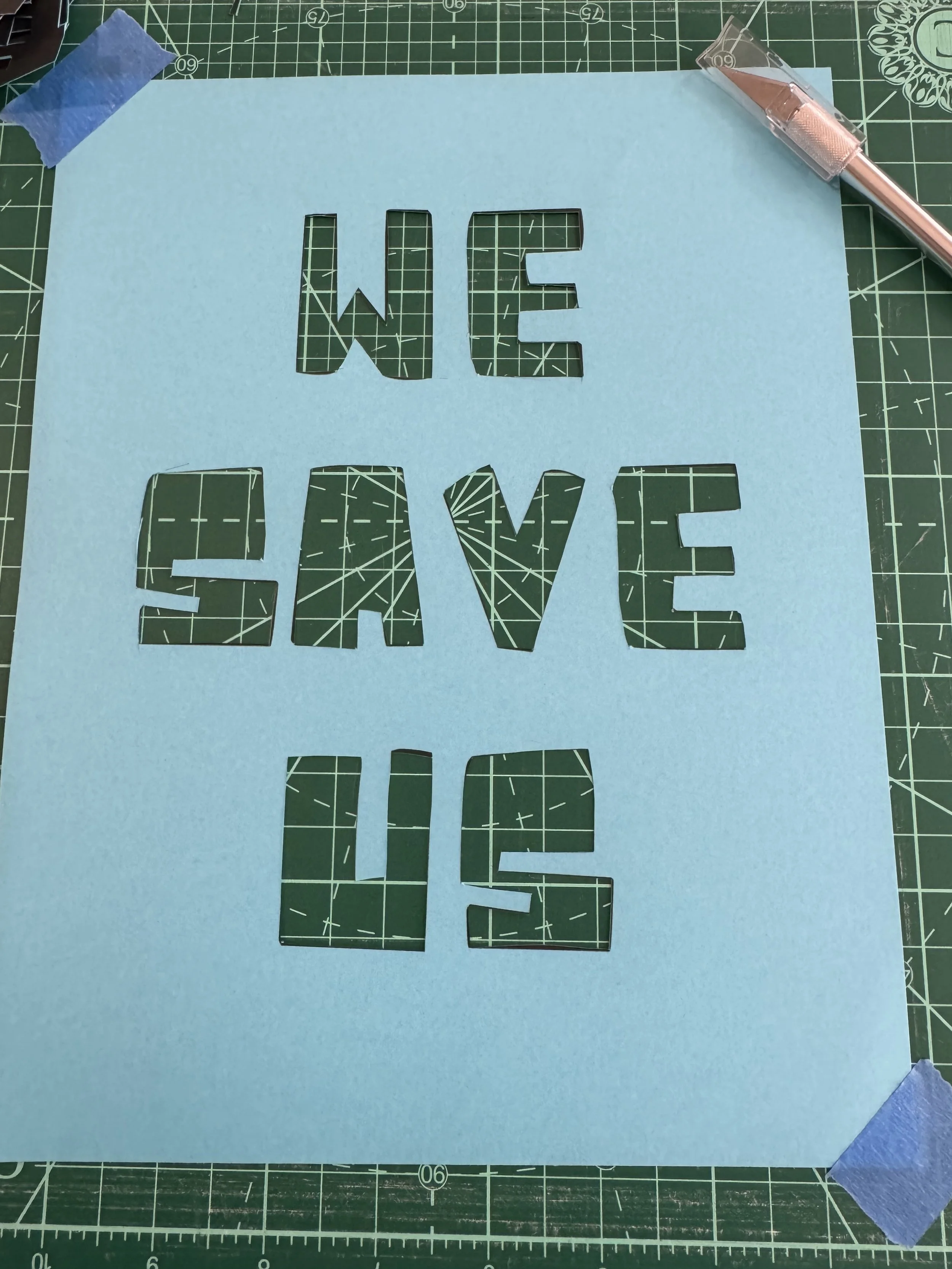 When your stencil is cut, remove the tape carefully and head outside!