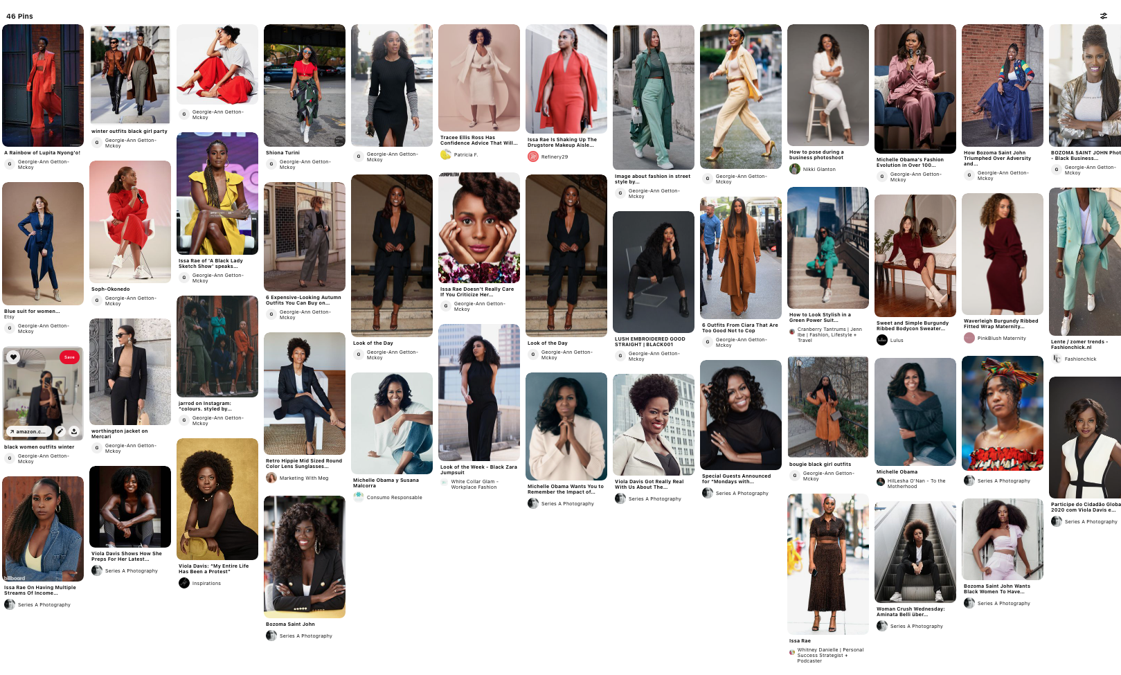 Georgie’s mood board included many pictures of powerful Black women in strong, confident poses. Link to board.
