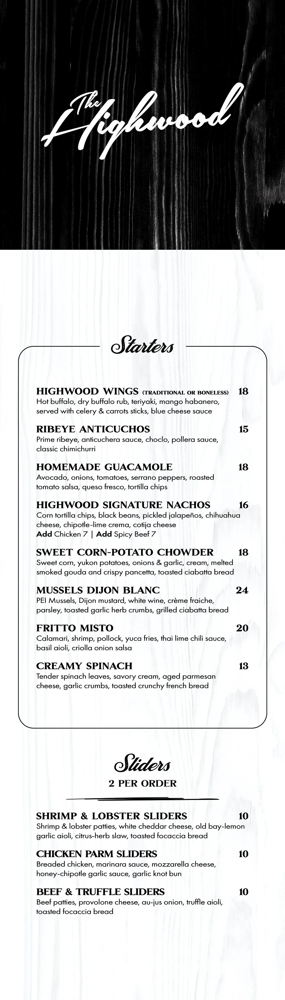 Menu — The Highwood