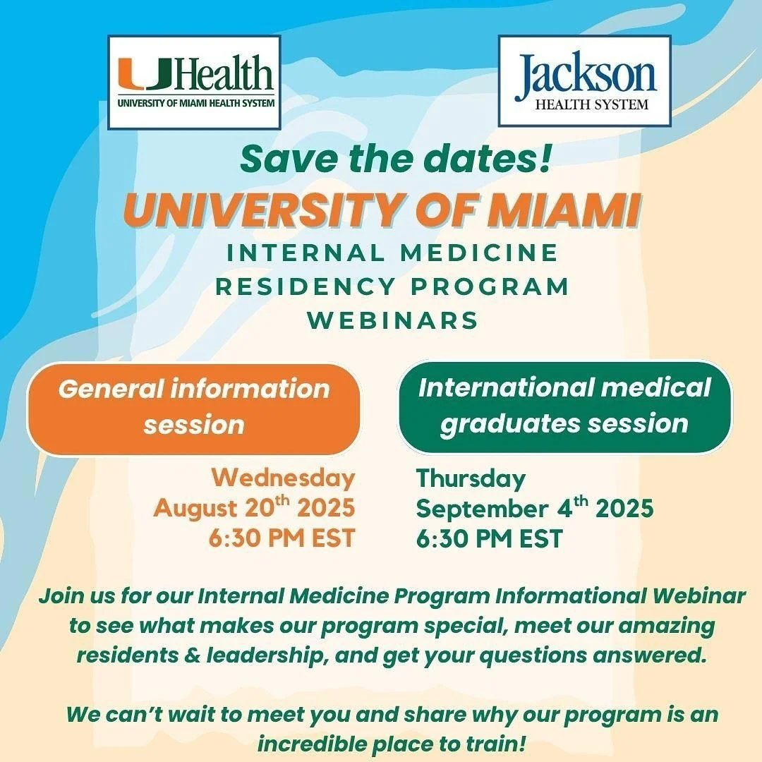 🚀 Match 2026 &mdash; Let&rsquo;s Go!
Join us for our Internal Medicine Program Informational Webinar on August 20th to see what makes our program special, meet our amazing residents &amp; leadership, and get your questions answered.
🌍 International