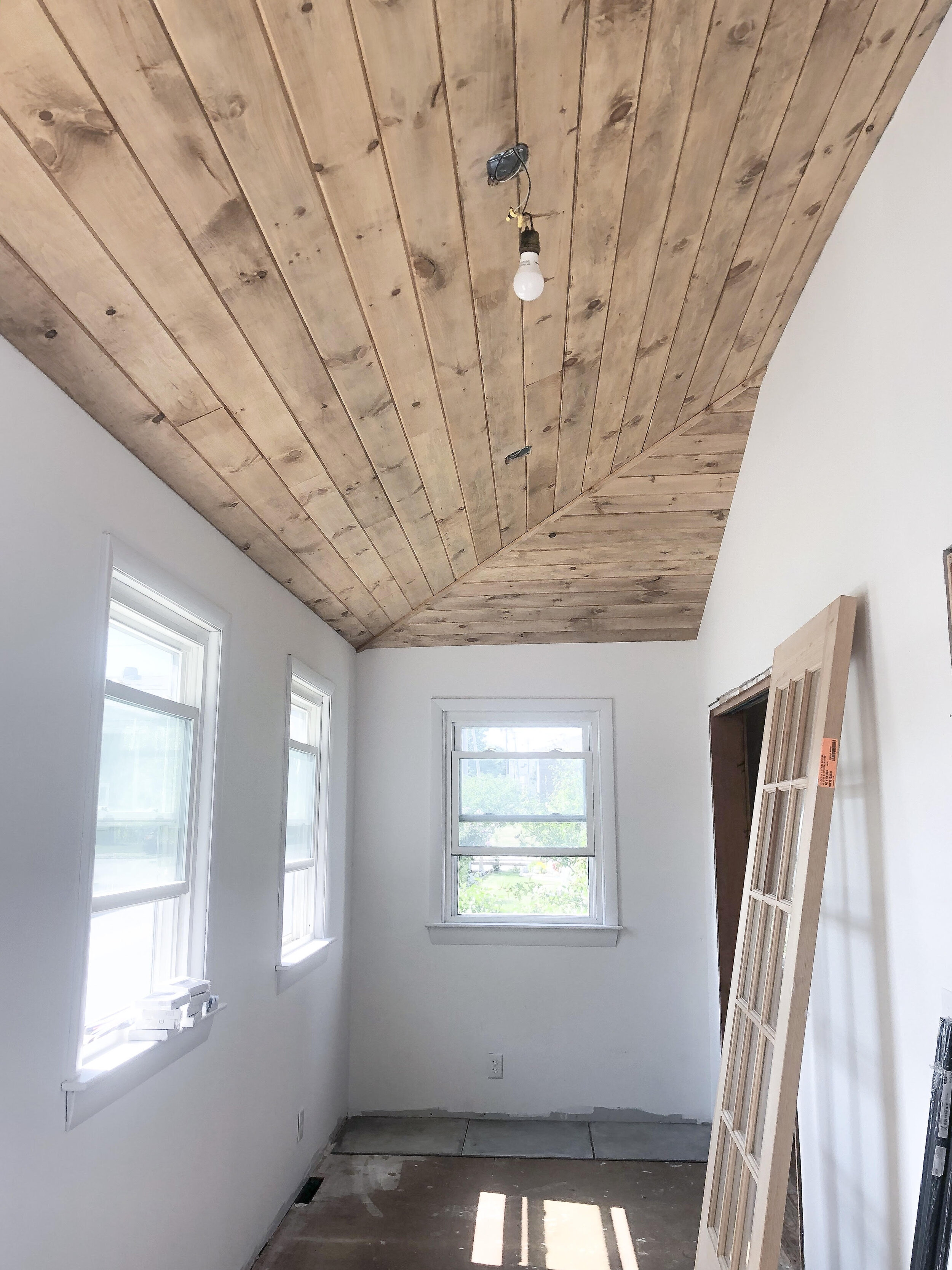 Stain And Install A Wood Plank Ceiling